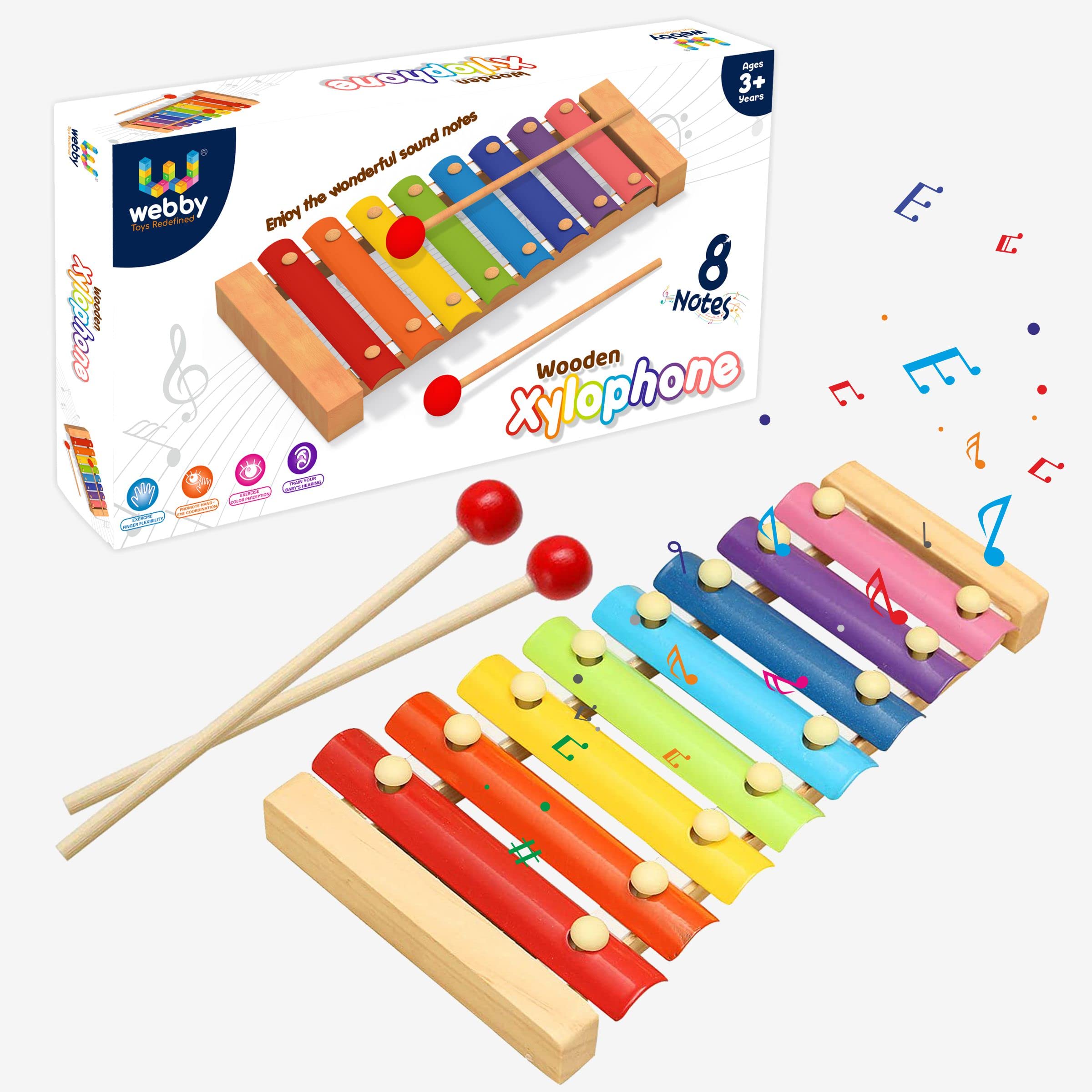 Webby Colorful Hand Knock Xylophone Toy with 8 Different Tones and 2 Wooden Mallets for Kids (B0BHZGWF42) Amazon Price History, Amazon Price Tracker