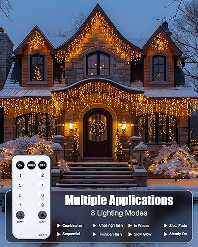 Miniatura 3 de Minetom Luces de carámbano para exteriores, 66 pies, 736 luces LED de Navidad blancas cálidas con 138 gotas, luz de Navidad de carámbano para