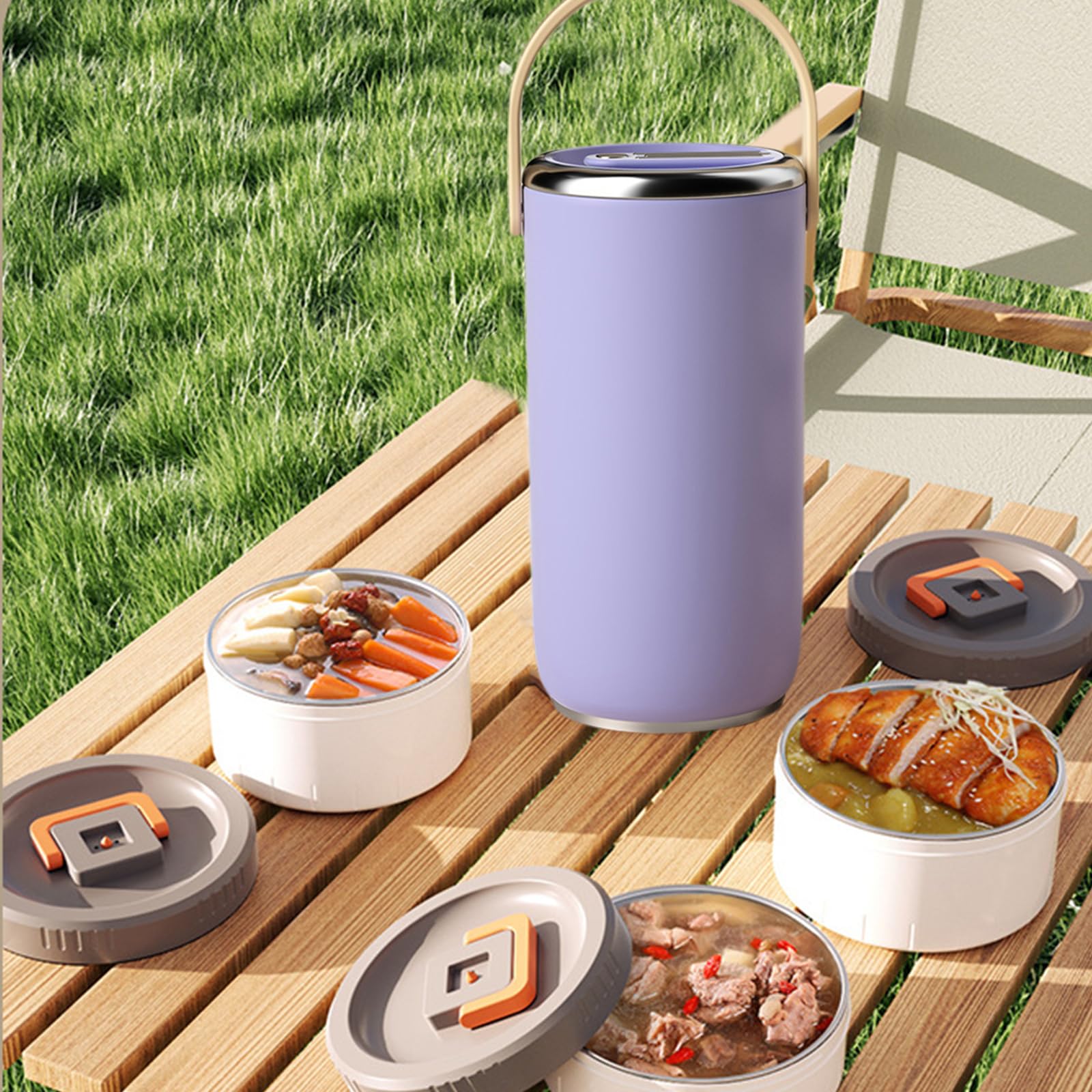 Vacuums - Barattolo per alimenti in acciaio inox isolato, contenitore Bentos a prova di perdite, con scomparto impilabile, per studenti, scatola Bentos in acciaio inox con contenitore