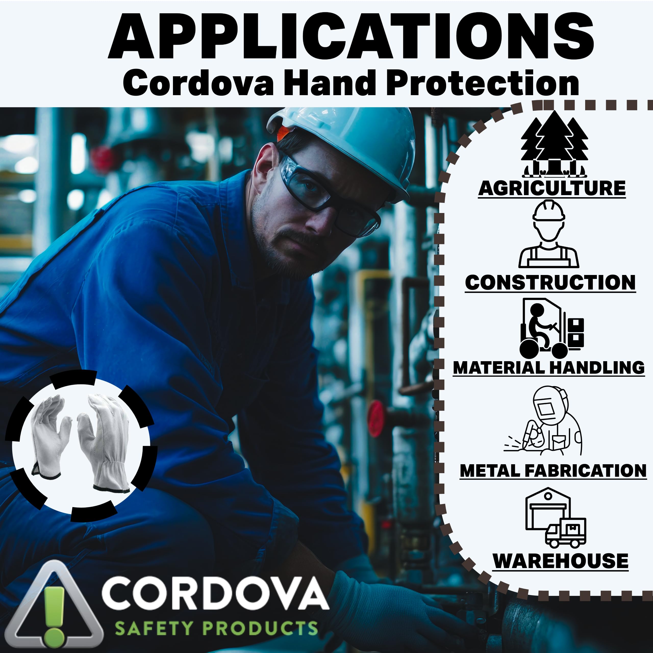Cordova 8500XL Guantes de piel de cabra de grano premium, sin forro, parte trasera elástica fruncida, pulgar Keystone, XL, paquete de 12