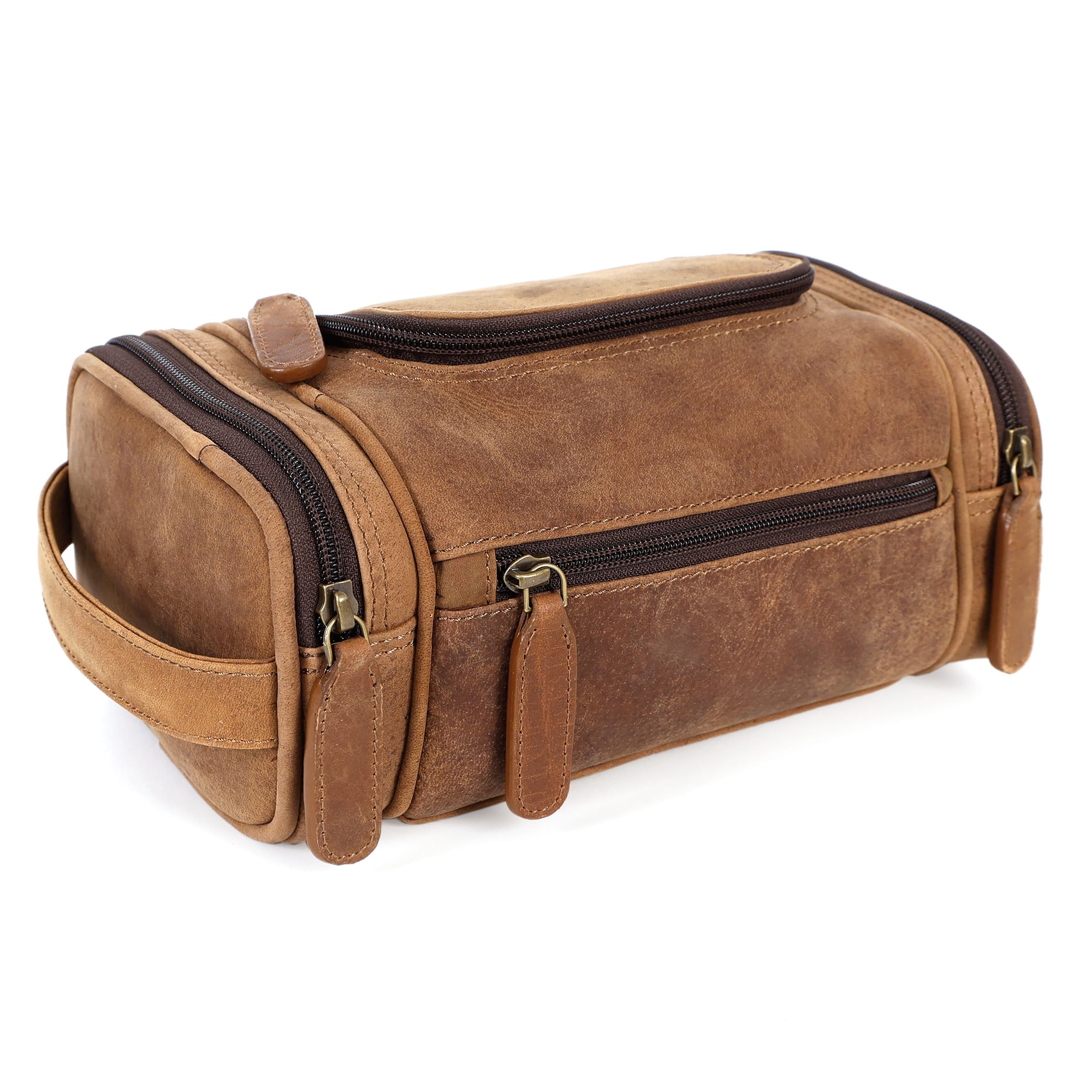 ELIZO Real Leather Toiletry Bag for Men - Small Hanging Travel Organizer