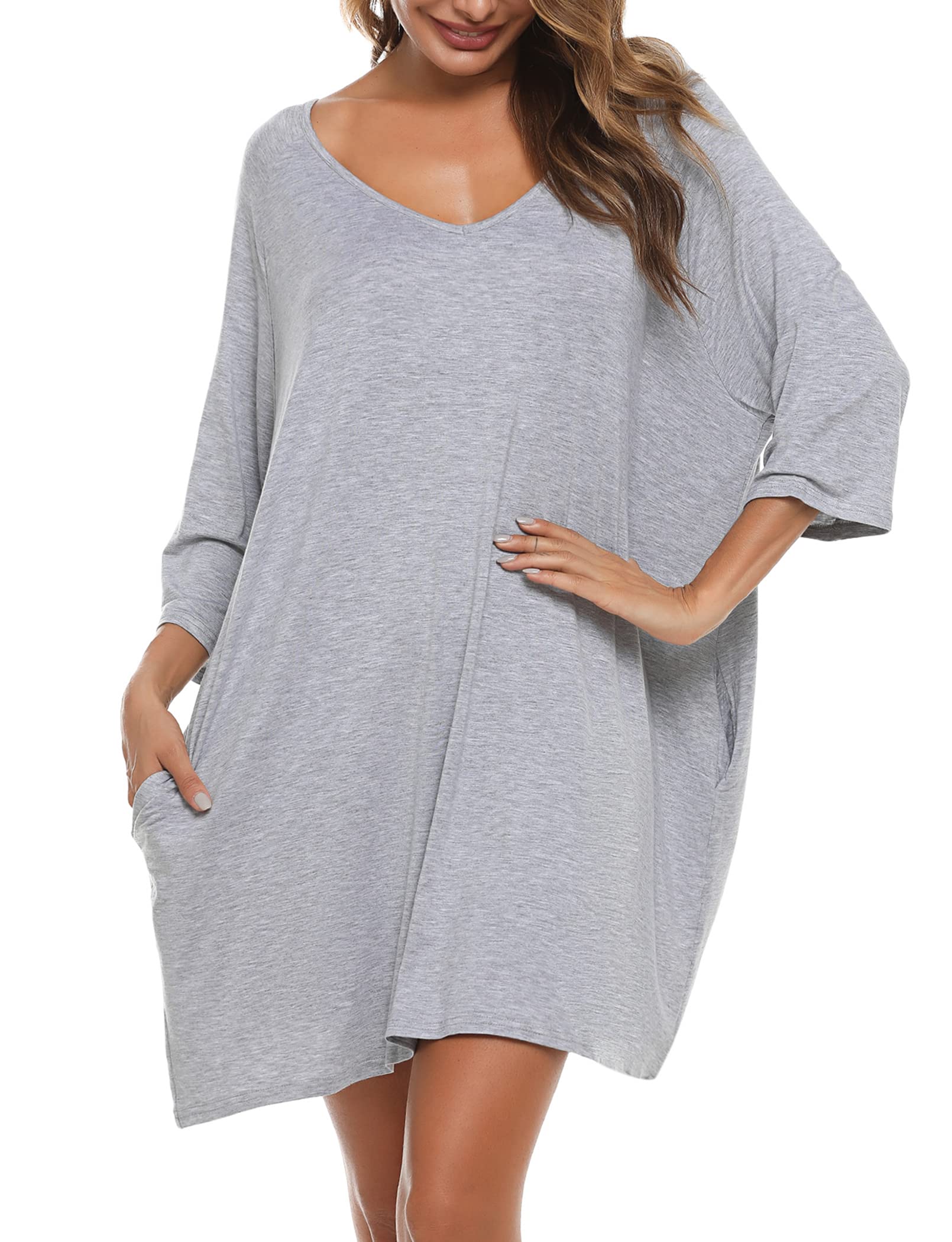 Bresdk Nachthemd Damen Schlafshirt Kurzarm Baumwolle Große Größen Sleepshirt Oversize Sommer Nachtwäsche Frauen Schlafkleid