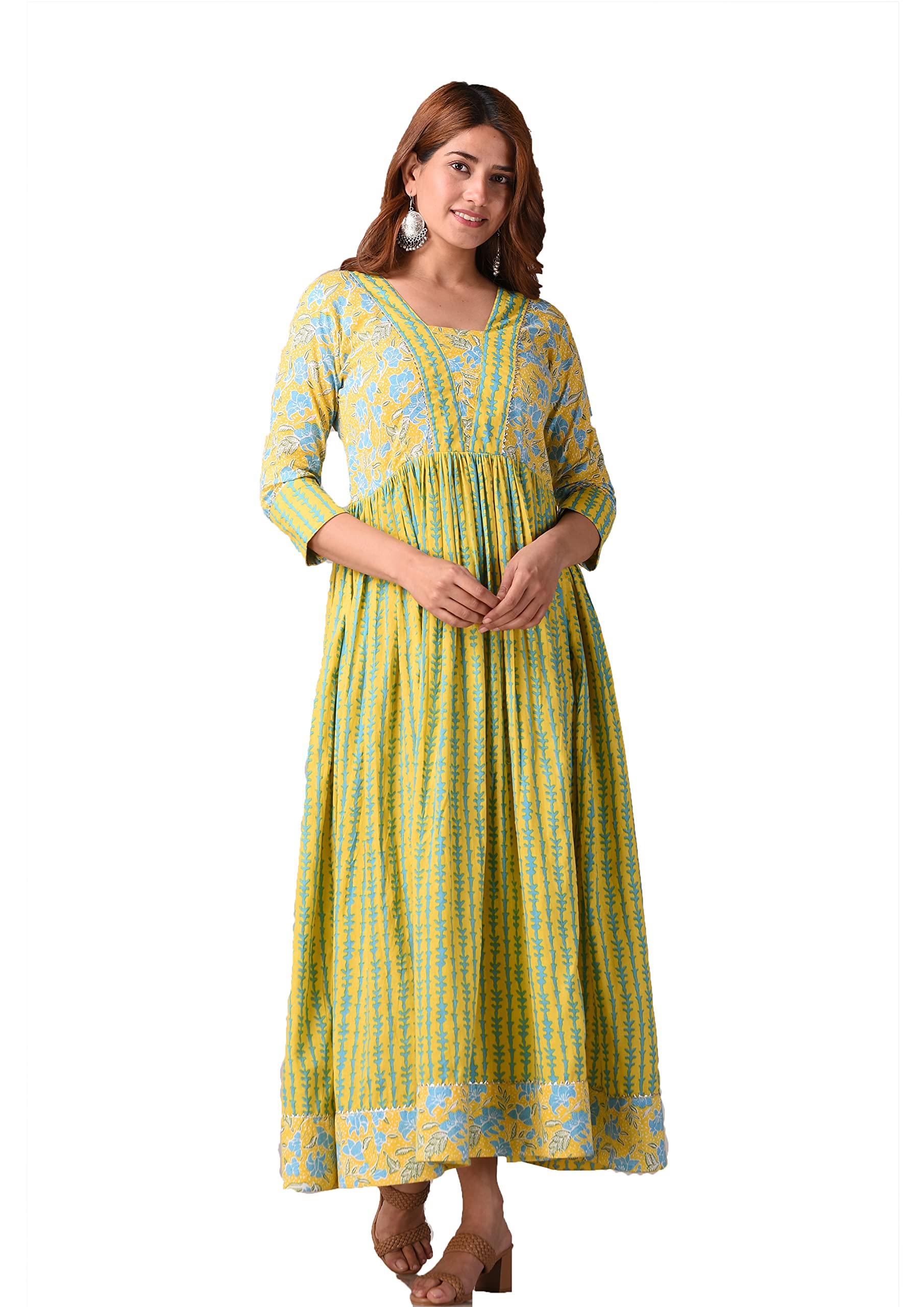 Women Pink Abstract Printed Pure Cotton Anarkali Dress Gown-image-21