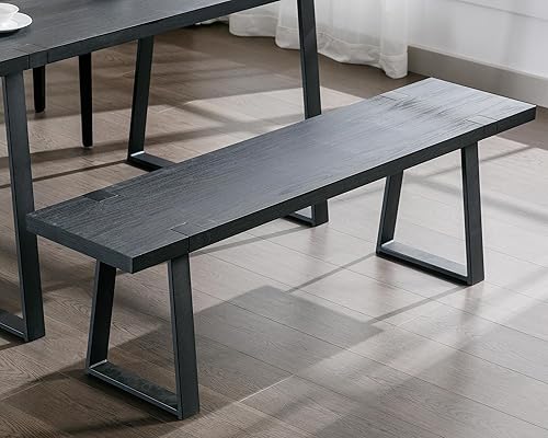 VESCASA Banco de comedor de madera de 60 pulgadas con patas de metal negro para comedor, cocina, color negro