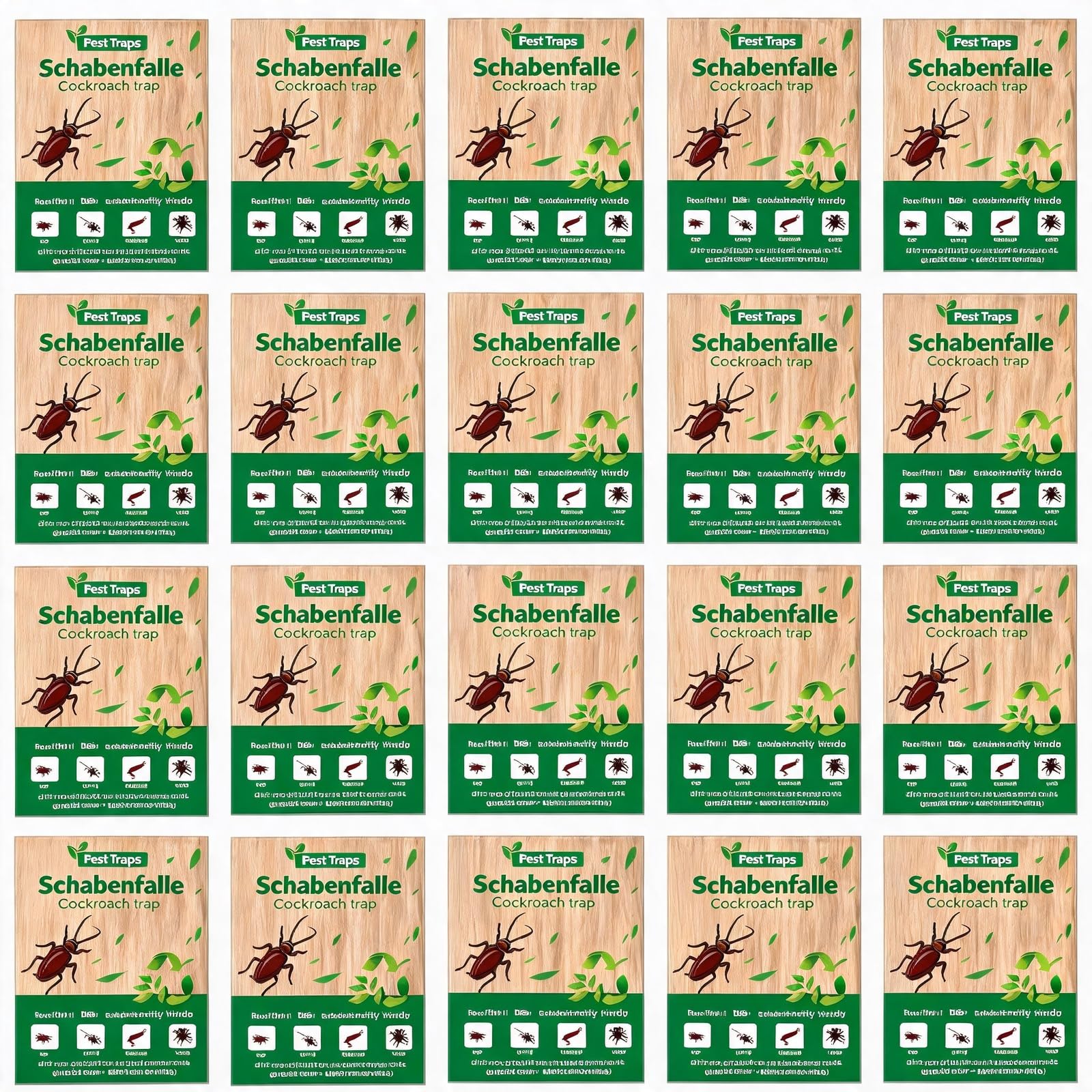Adhesive Traps, Cockroaches, Pack of 20, Strong Design, Extra Strong Against Cockroaches, Silverfish, Bed Bugs, Spiders, Ants, Chemical-Free Insect Traps for Kitchen, Home, Basement, Warehouse
