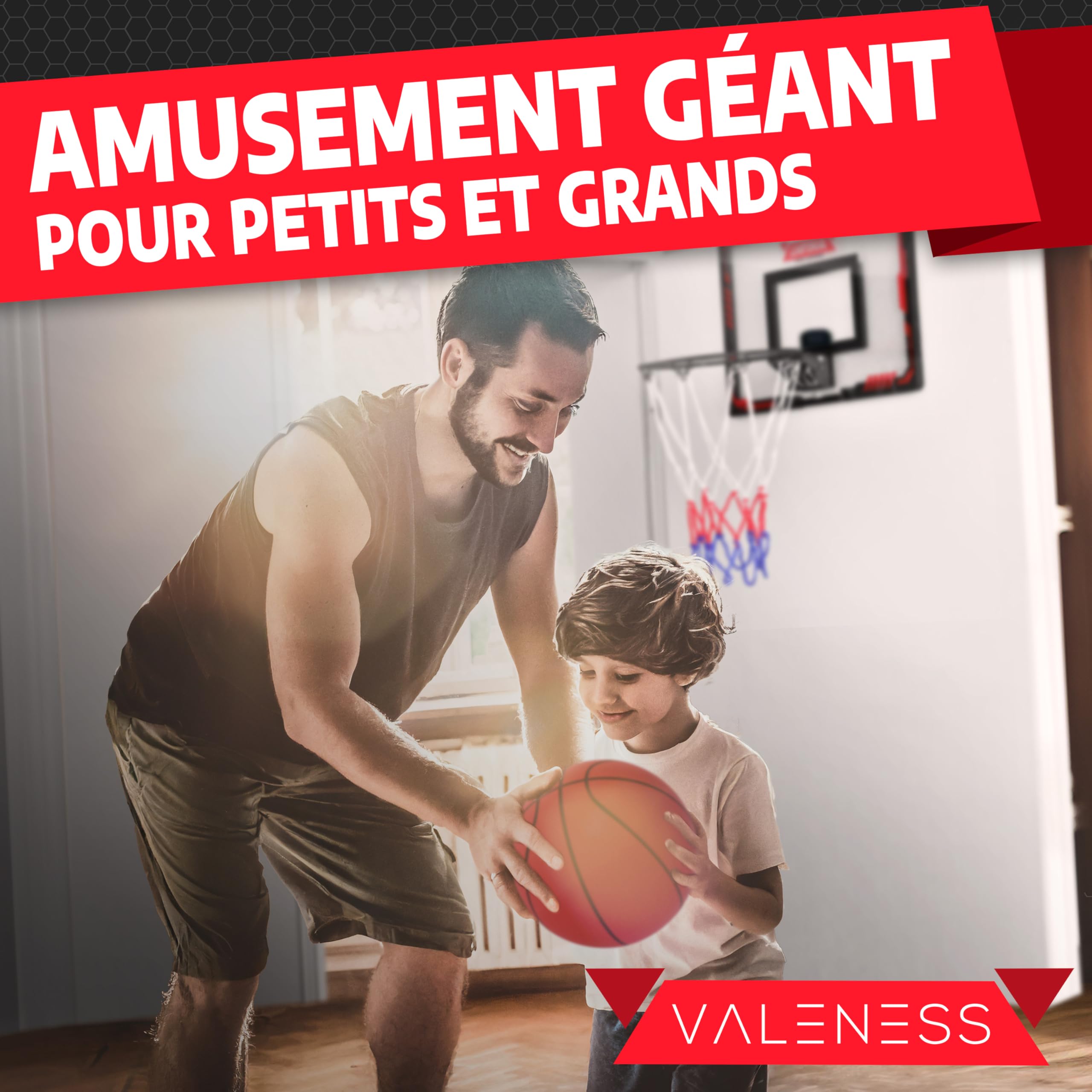 VALENESS® Mini Panier de Basketball Intérieur [pour Porte & Mur] - Petit Panier de Basket avec Fonction Dunk, 4 Ballons, Pompe & Accessoires de Fixation - pour Enfants et Adultes