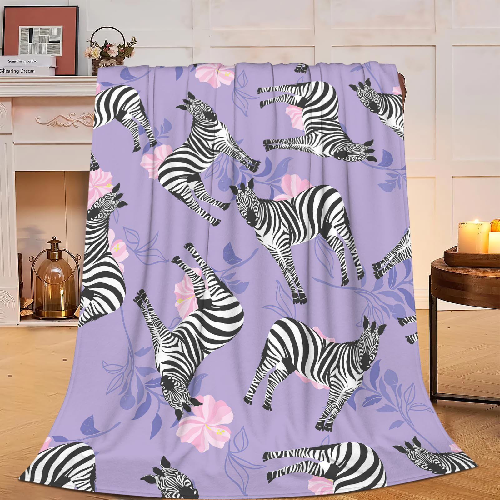 Super Cozy Soft Zebra Fleece Flannel Gift Blanket - Warm Plush Fluffy 50"X40" for Women, Girls, Kids & Adults