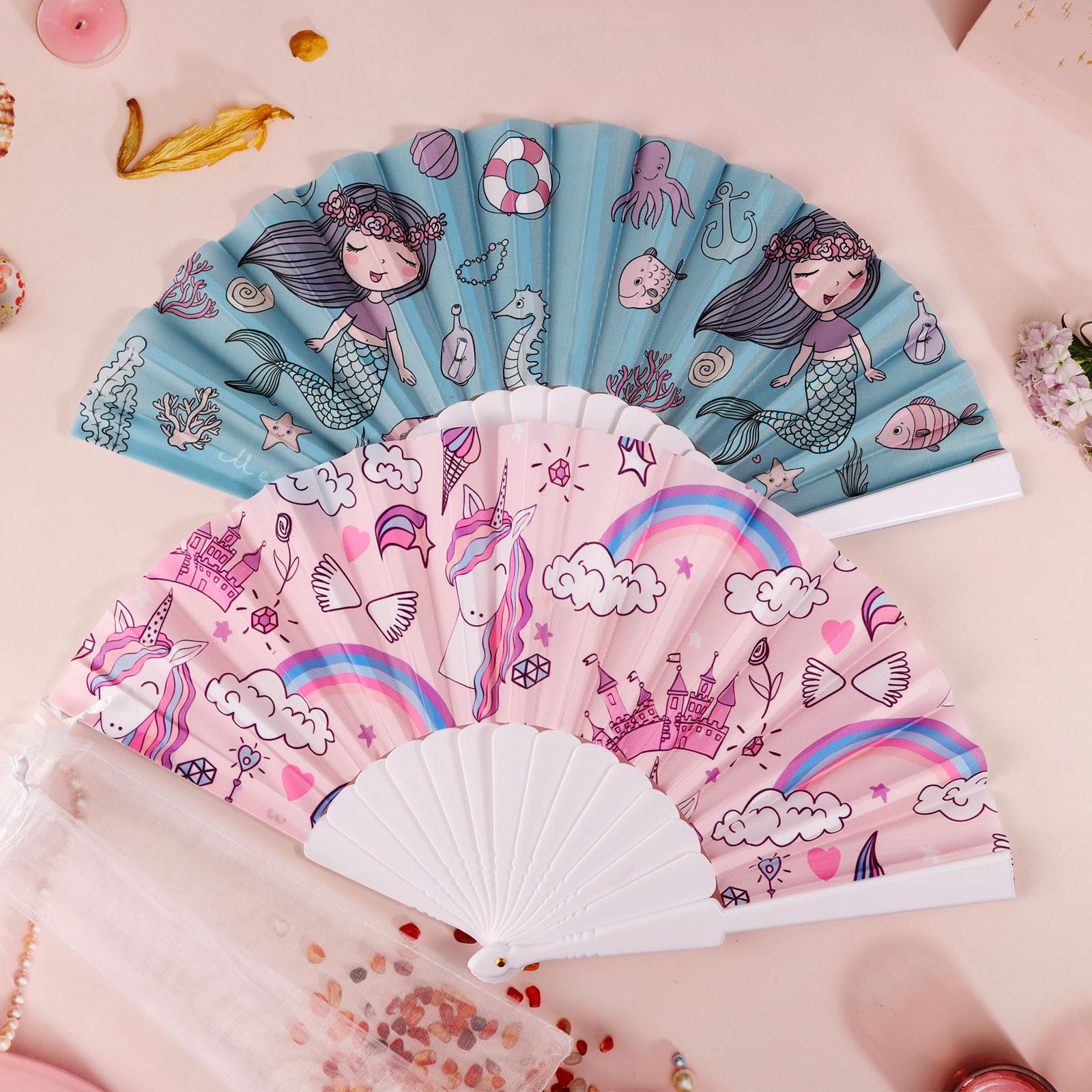 Ventaglio Pieghevole Unicorno Con Braccialetto - Regalo Estivo Per Bambine, Decorazione Hawaiana - Foto 6