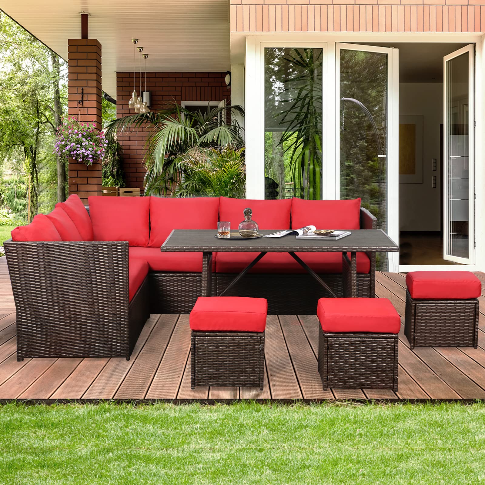 Buy 7 Pieces Garden Patio Furniture Set Corner Sofa with