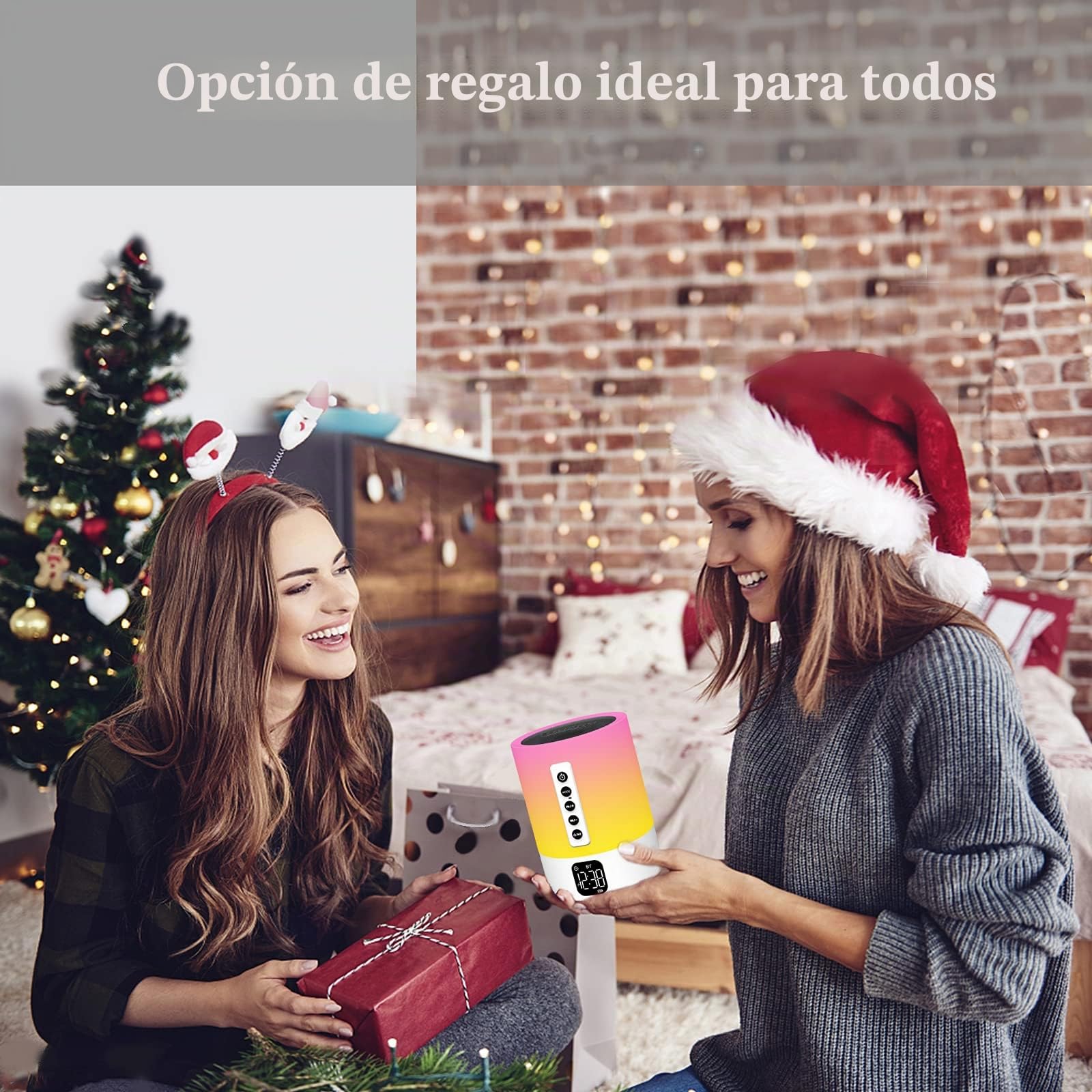 Altavoz Bluetooth con luz nocturna, máquina de ruido blanco, lámpara de noche táctil con reloj despertador, multicolor cambiante lámpara de mesa de dormitorio regalo para adolescentes, mujeres, niños