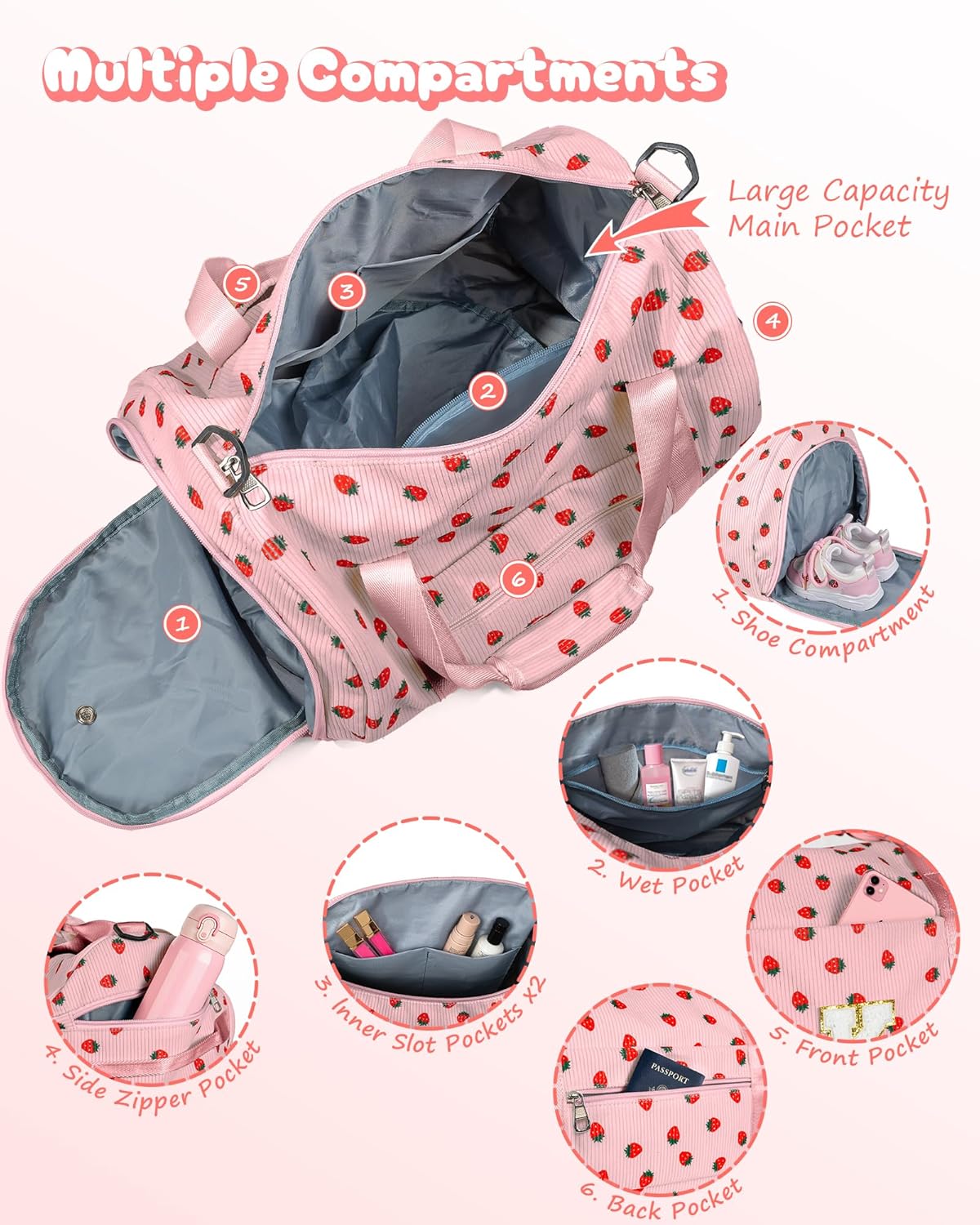 Gift for Sister, Girls Gym Bag, Kids Personalized Weekend Duffel Bags with Shoe Compartment, Initial Travel Tote with Makeup Bag, Birthday Gift for 5 6 7 8 9 10 Year Old Girl (Letter G) - Image 6