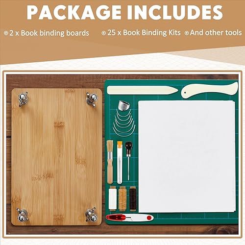 Miniatura 3 de DoubleFill Kits de encuadernación de libros de 11.6 x 7.9 pulgadas, tablero de prensa de libros, 25 piezas de madera de bambú, juego de herramientas