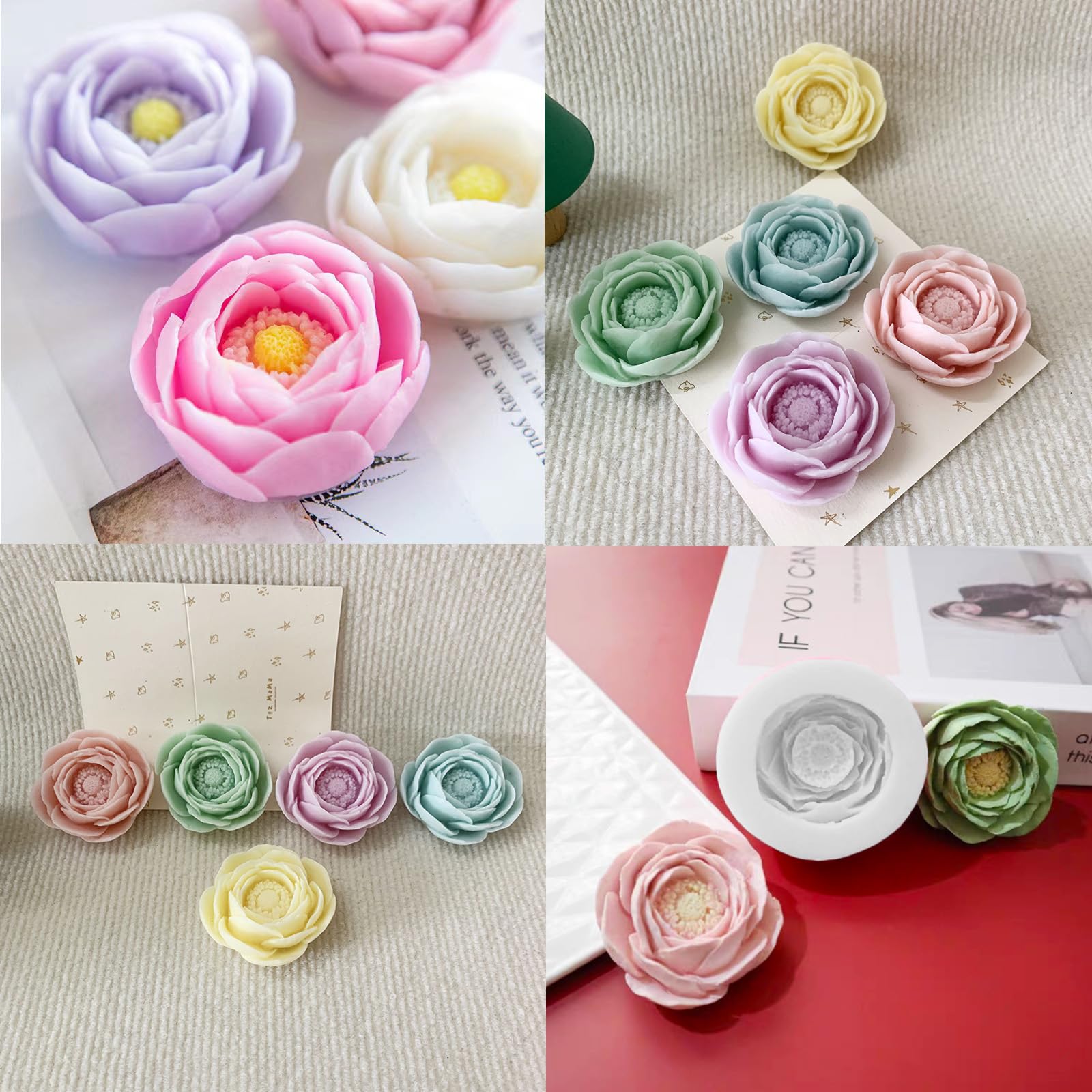 Lot De 4 Moules En Silicone Daisy 3D Marguerites - Moules à Bougies, Fondant, Savon Et Résine