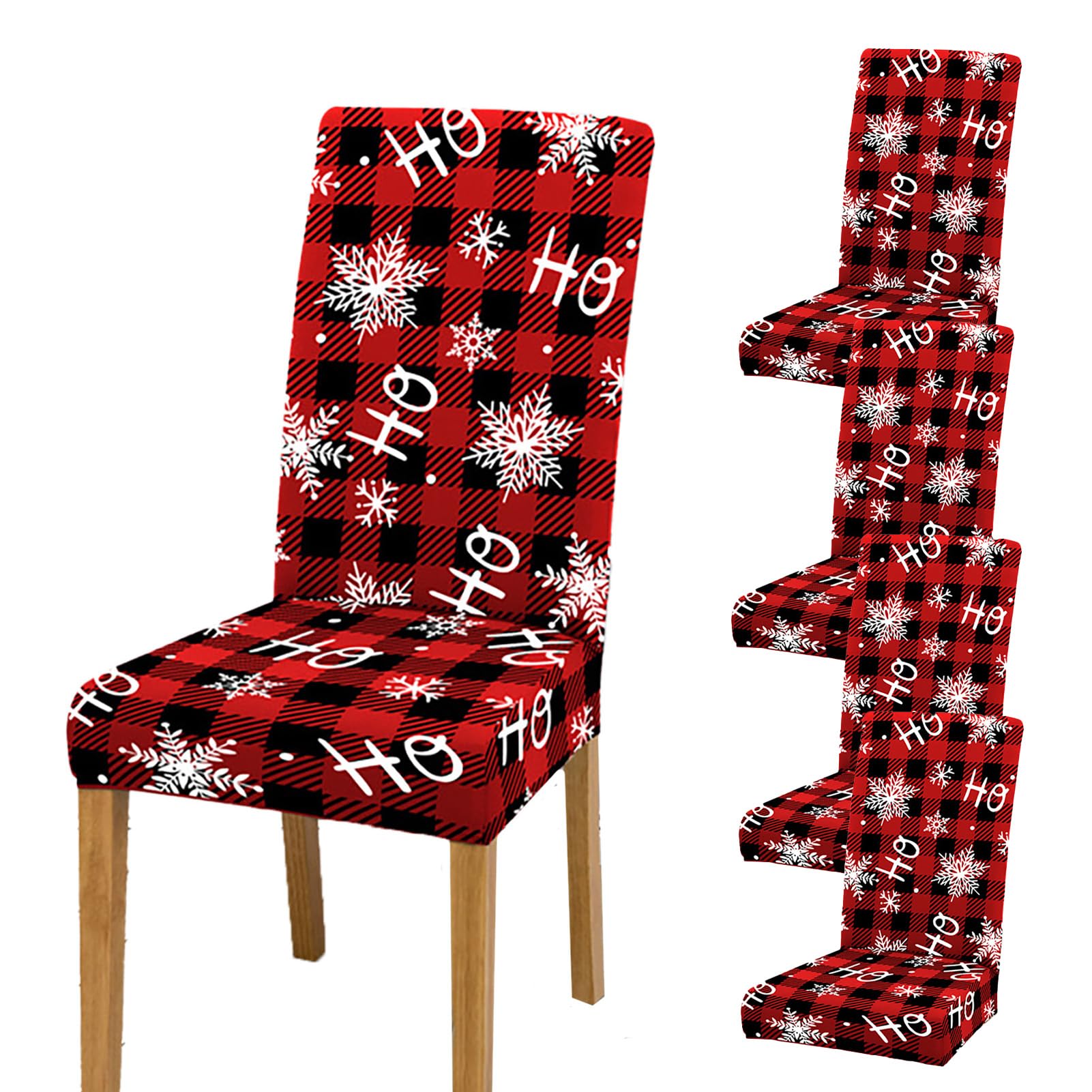 DULRLLY Christmas Chair Covers Set of 6 Buffalo Plaid Dining Room Chair Slipcovers Washable Christmas Seat Covers for Dining Chairs Stretch Xmas Chair Covers for Kitchen Home Party Decoration(6Pcs)