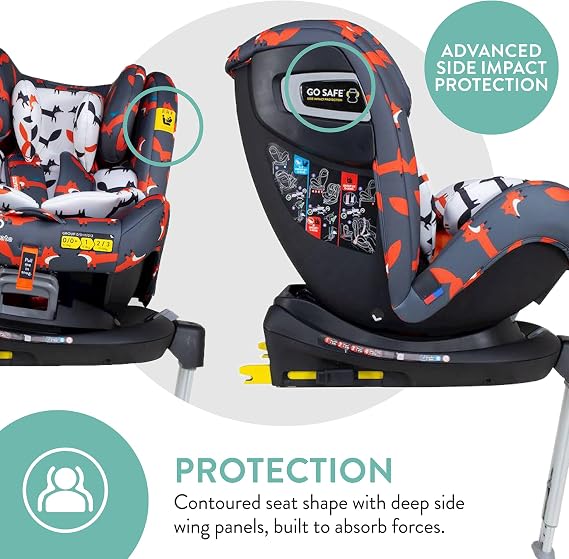 Cosatto All in All Rotate 360° Swivel Spin Car Seat - Group 0+123, 0-36 kg, 0-12years, ISOFIX, ERF, Anti-Escape (Charcoal Mister Fox) | Group 0+123, 0-36 kg, 0 to 12years, ISOFIX, ERF, Anti-Escape