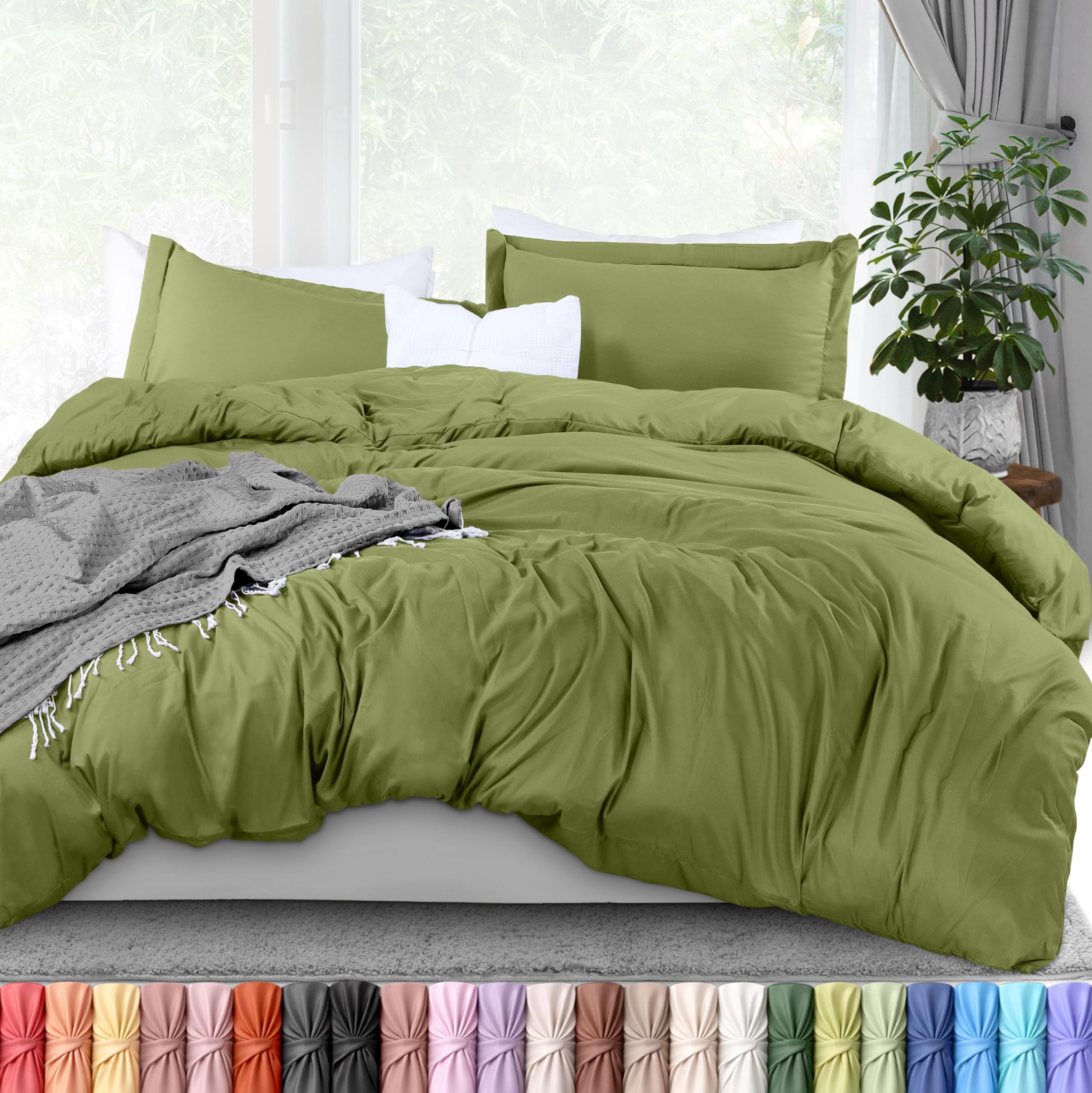 Utopia Bedding Duvet Cover Queen Size - 3 Piece with Zipper Closure - 1 Comforter Cover 90X90 Inches & 2 Pillow Shams 20X26 Inches (Olive) Comforter Not Included