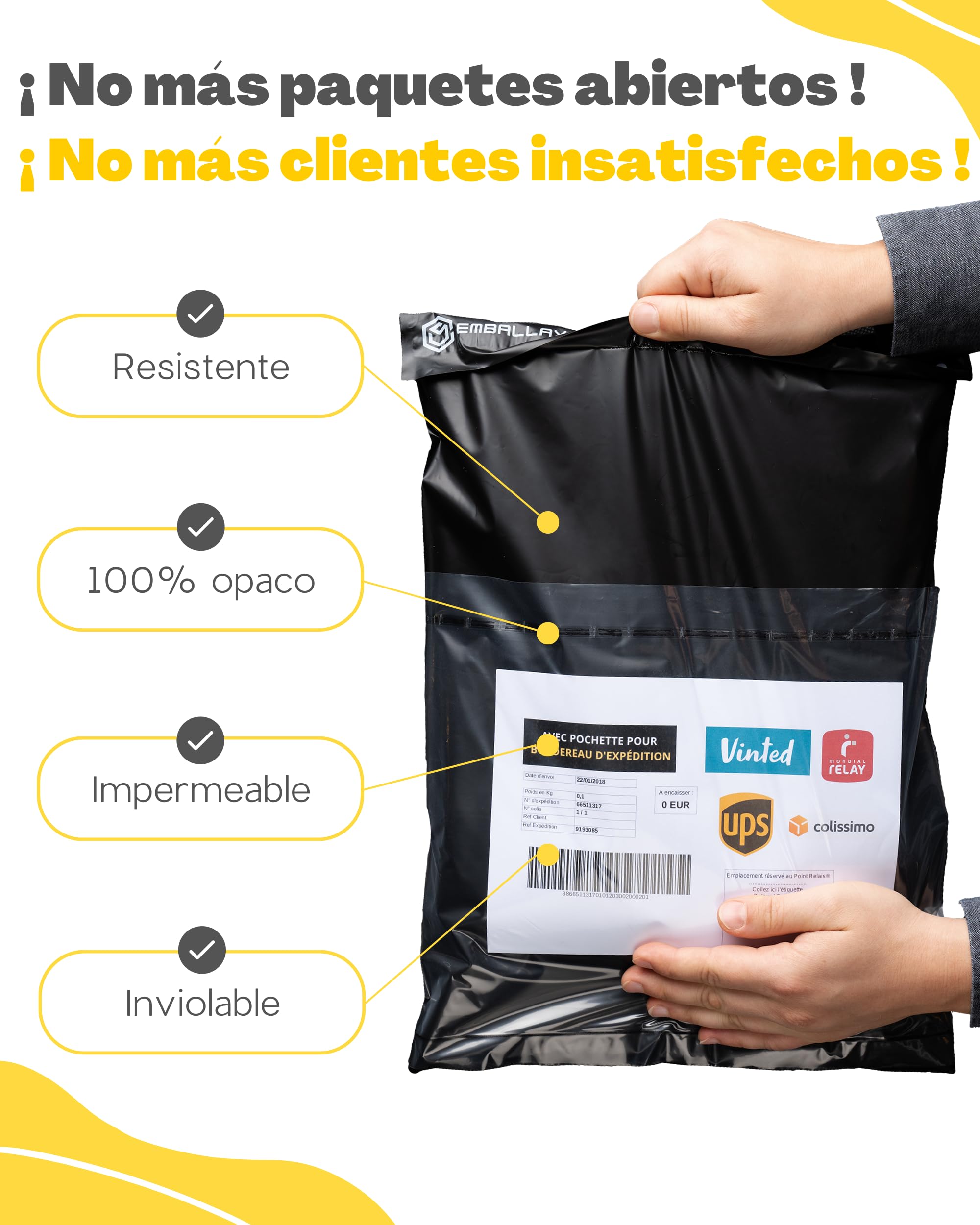 50 Bolsas Envio con bolsa portadocumentos - Tamaño L 40x30cm - 100% OPACO/ULTRA RESISTENTE/IMPERMEABLE - Sobres Plastico - Bolsas Envios Paquetes de Ropa - Cajas Envios Paquetes - Packaging