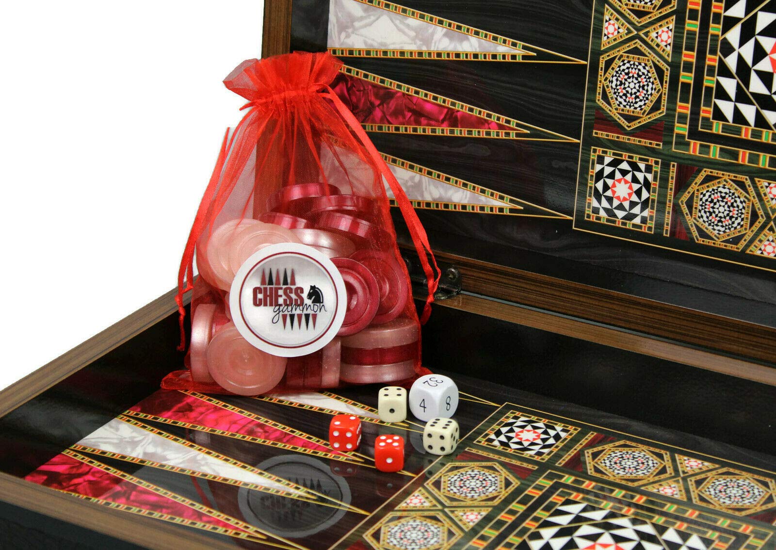 20" YENIGUN WOODEN 2-IN-1 BACKGAMMON & CHECKERS SET WITH MOTHER OF PEARL DESIGN