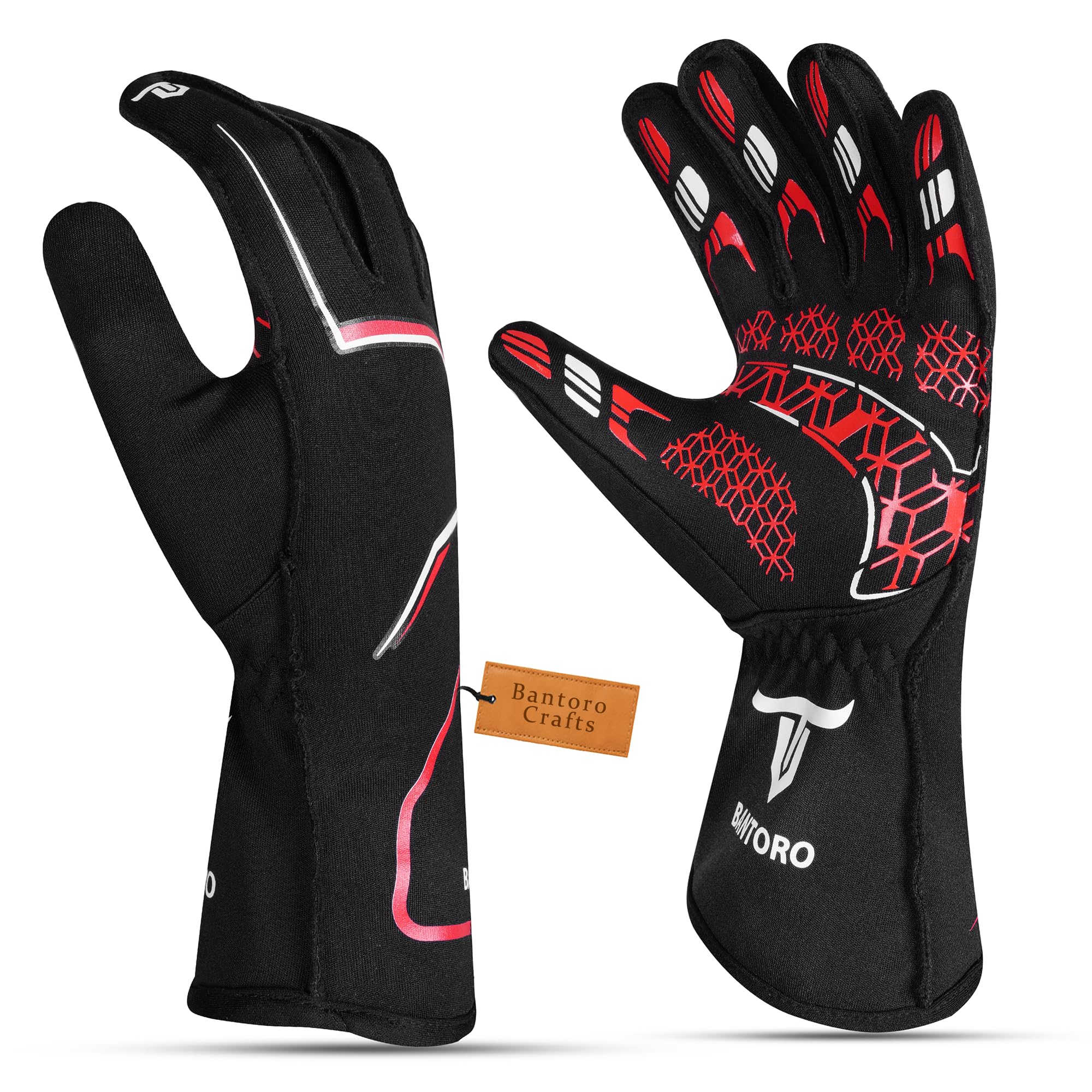 Gants de course Go Kart – Paume légère en silicone haute adhérence, coupe confortable pré-incurvée, polyester respirant, poignets élastiques – Équipement de karting intérieur et