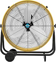 Tornado 24 Inch High Velocity Heavy Duty Metal Drum Fan, 7700 CFM 3-Speed Tilt Industrial Commercial Fan Yellow ETL Listed
