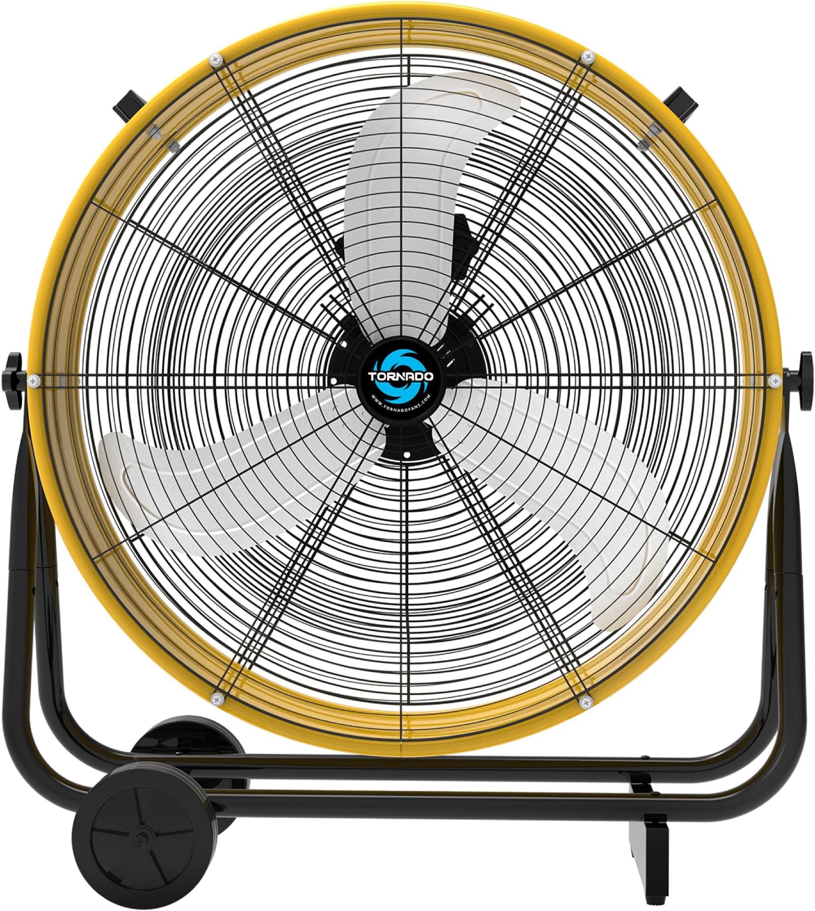 Tornado - 24 Inch High Velocity Heavy Duty Tilt Metal Drum Fan Yellow Commercial, Industrial Use 3 Speed 7700 CFM 1/3 HP 8 FT Cord ETL Safety Listed (YELLOW)