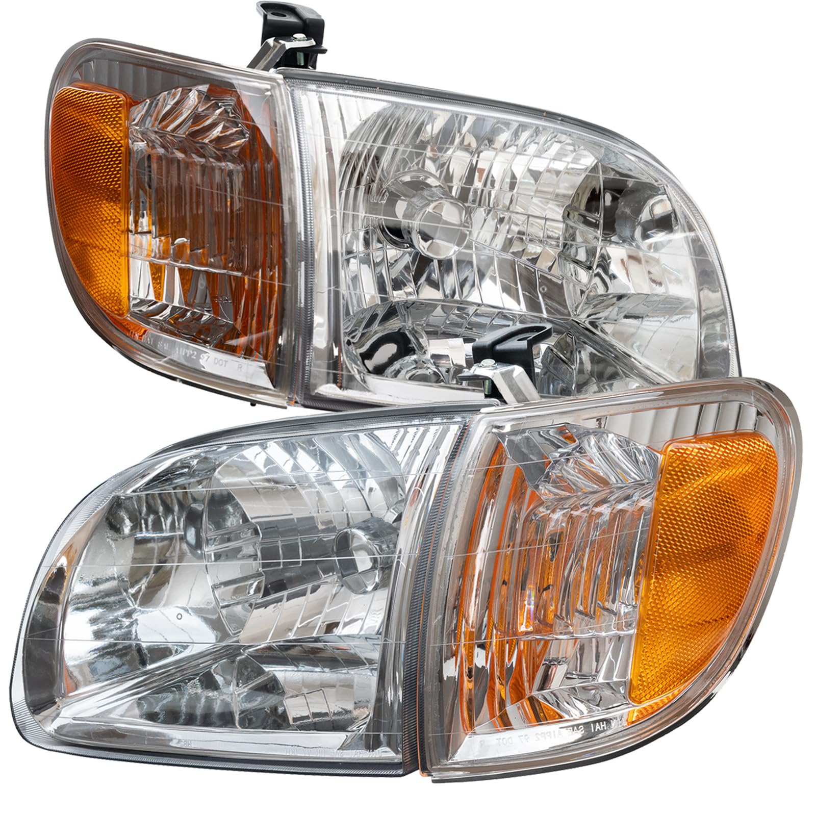 Headlight Assembly Fit For 2000 2001 2002 2003 2004 Toyota Tundra Headlights + Parking Lights Lamps Chrome Housing Driver and Passenger Side