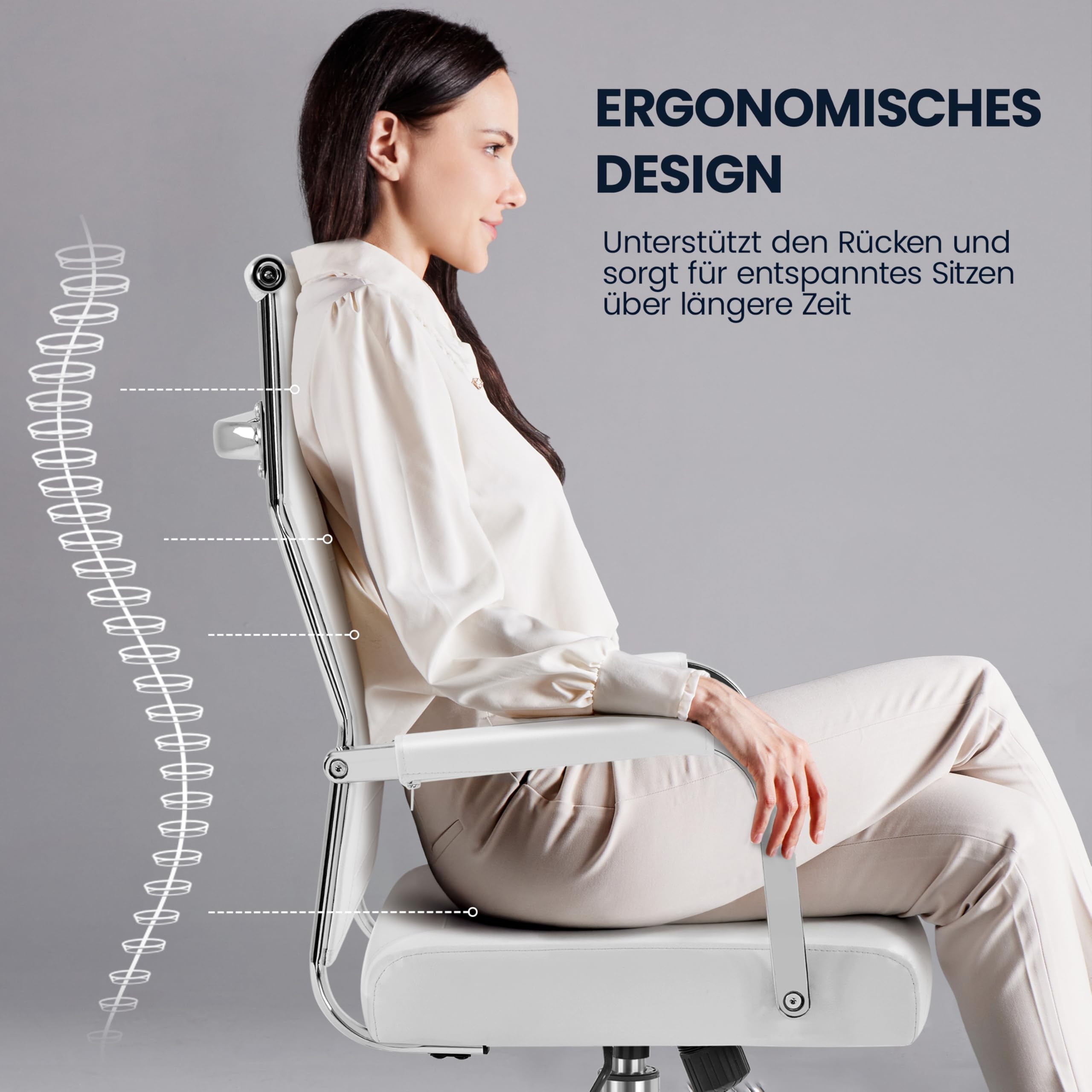 Yaheetech Bürostuhl ergonomischer Schreibtischstuhl mit Armlehnen, Chefsessel Computerstuhl hoher Rückenlehne, Arbeitsstuhl mit Wippfunktion bis 136 kg Belastbar Weiß