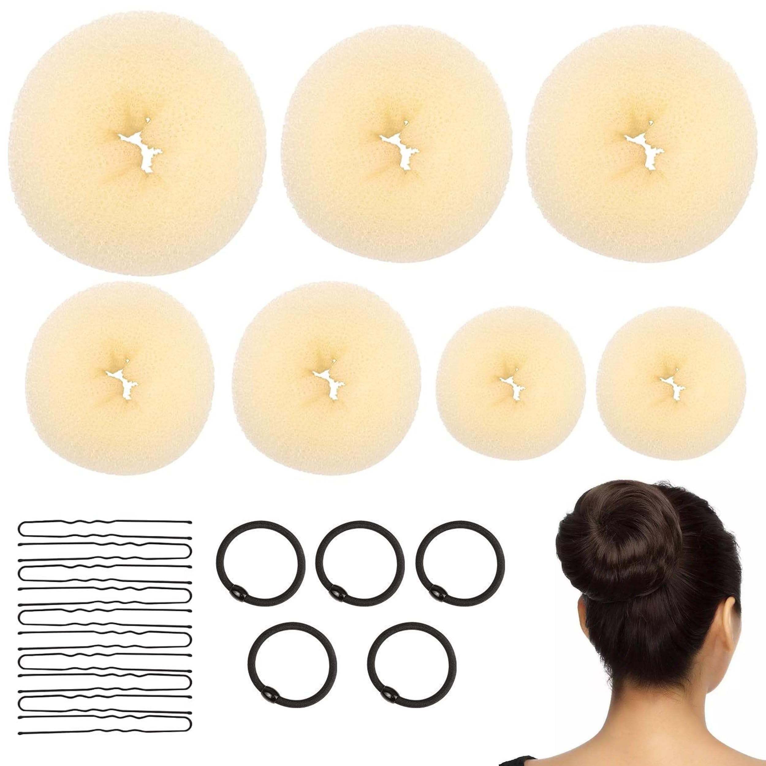 Donut Bun Maker Set, 7PCS Hair Bun Maker Set including 5 Elastic Hair Ties, 10PCS Blonde U Shaped Hair Pins