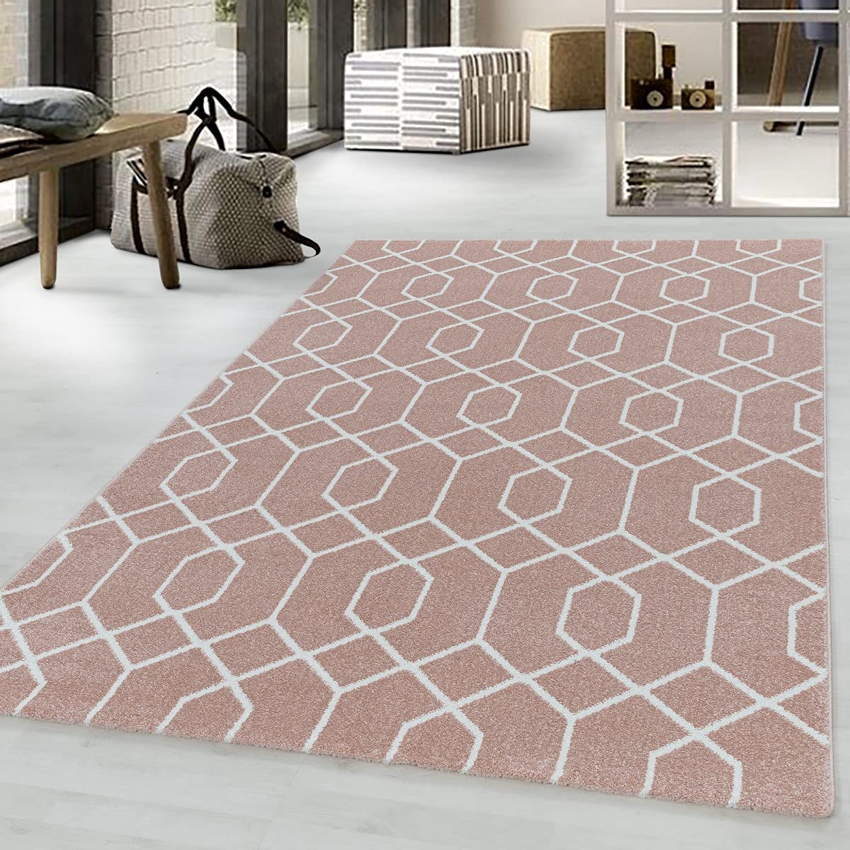 Tapis cable rose 80 x 250 cm au motif tresses élégant pour couloir