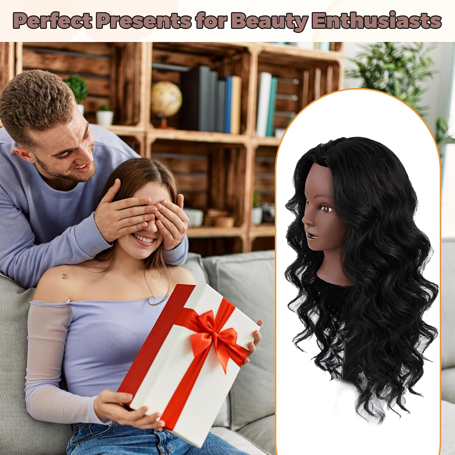 90% Real Hair Mannequin Head, Cenoz 26" Hairdresser Cosmetology Training Head with Stand and Tool, Manikin Training Practice Head, Doll Head for Hair Styling （Black）
