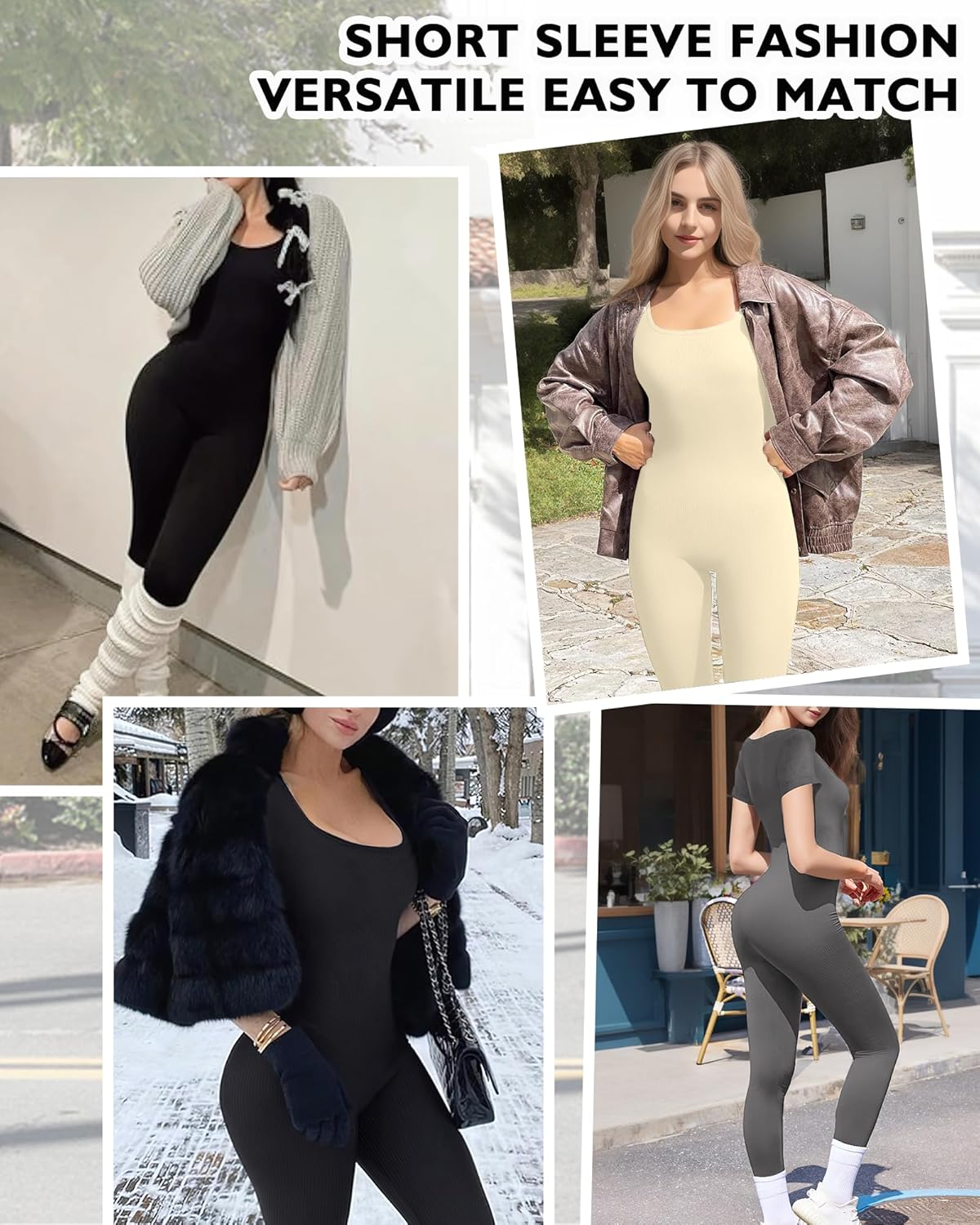 AURUZA Jumpsuit for Women Workout Seamless Jumpsuits Ribbed One Piece Tank Tops Rompers Short Sleeve Exercise Jumpsuits - Image 5