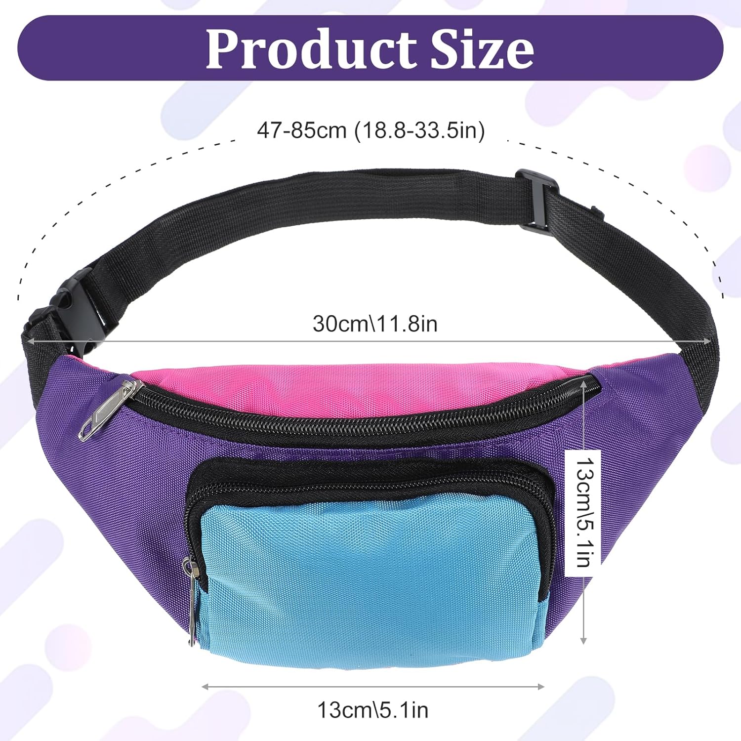 6 Pcs Retro 80s 90s Fanny Pack Retro Belt Bag 2 Pockets Neon Fanny Small Waist Packs for Jogging Traveling Party Costumes Holiday Festival 80s Theme Party - Image 2