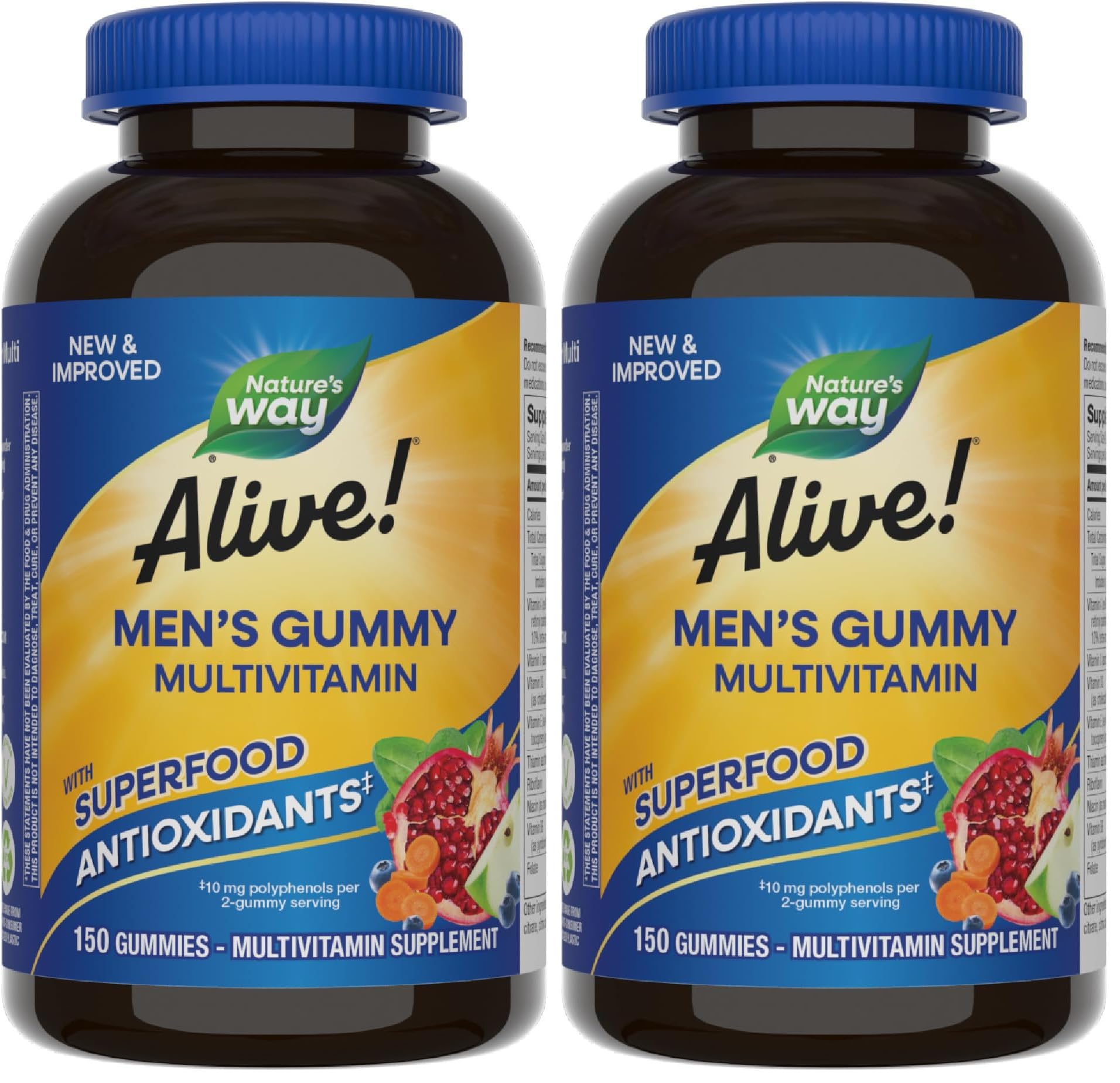 Nature's Way Alive! Men's Multivitamin Gummies,Supports Energy Metabolism*,Muscle Function*,Superfood Antioxidants(1),B-Vitamins,Vegetarian,Fruit Flavored,150 Gummies (Packaging May Vary),(Pack of 2) Fruit 150 Count (Pack of 2)