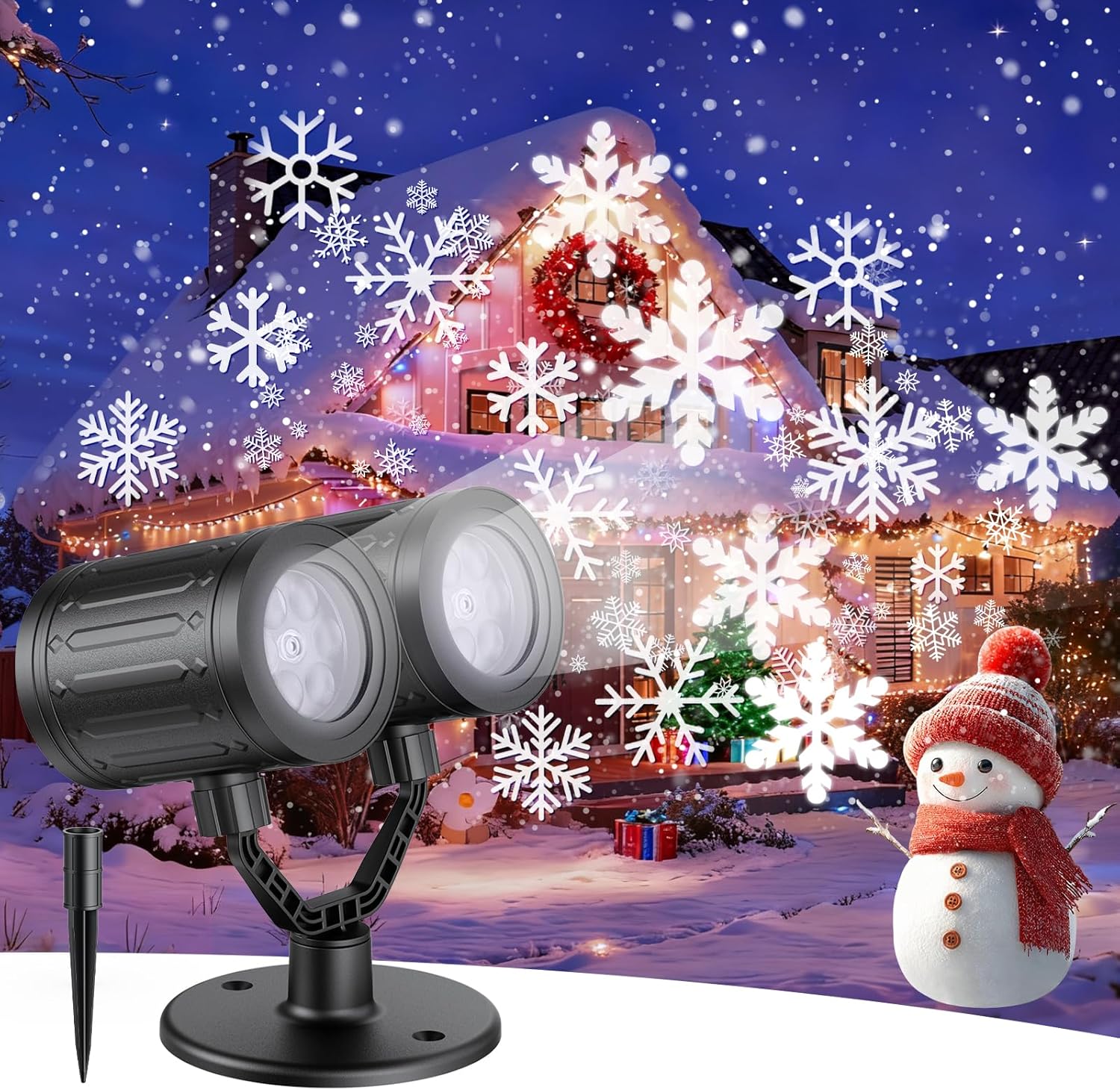 2025 Latest Snowflake Christmas Projector Lights Outdoor, Double Head Crystal-Clear Holiday Projector Outdoor with Timer, Snowfall LED Xmas Lights for House Outside Indoor Christmas Decorations 2025 Latest Snowflake Christmas Projector Lights Outdoor, Double Head Crystal-Clear Holiday Projector Outdoor with Timer, Snowfall LED Xmas Lights for House Outside Indoor Christmas Decorations