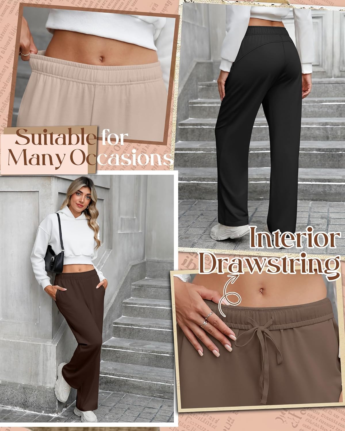 4 Pack Womens Wide Leg Sweatpants Baggy Casual High Waisted Lounge Pants Drawstring Workout Joggers with Pockets - Image 2