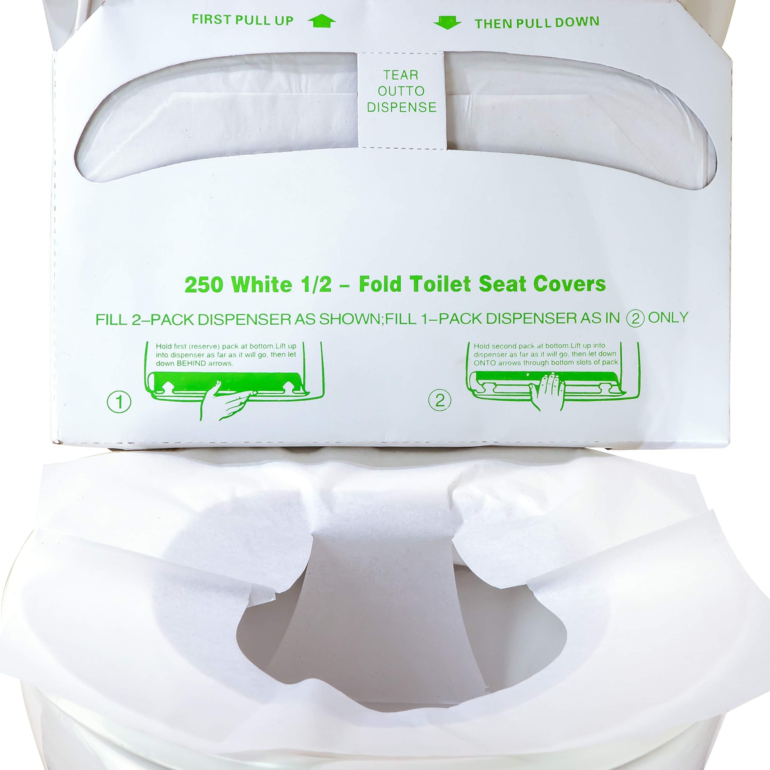 Biodegradable Half-Fold Toilet Seat Covers 250Pk. Self-Flushing, Disposable Potty Papers Keep Toilets Clean and Family Healthy. Sanitary Paper Safety Covers for Commercial, Home, Travel and Kids Use