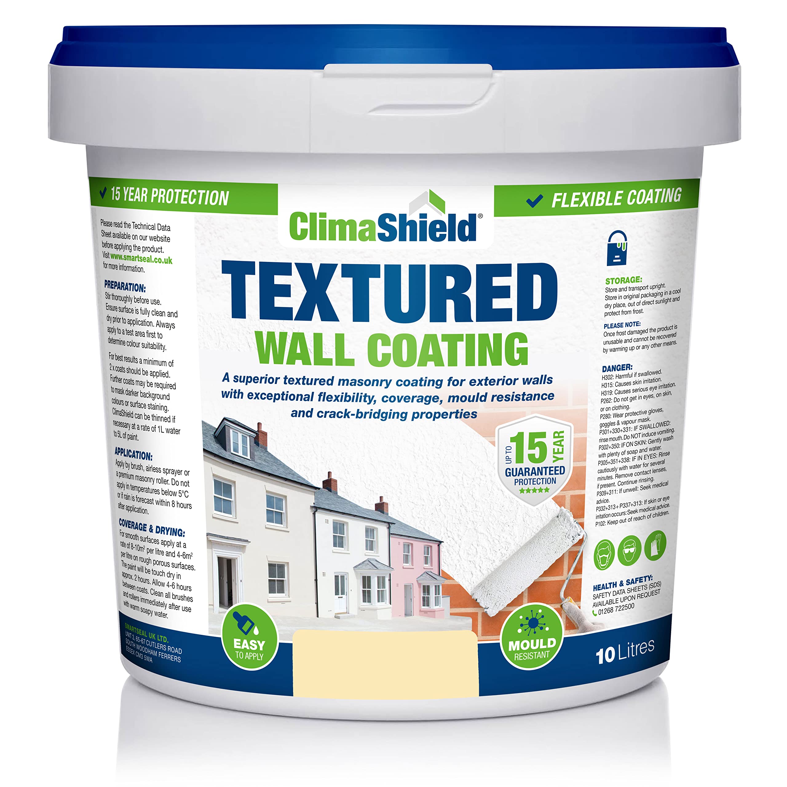 SmartSeal Textured Wall Coating - Waterproof 15yrs+ Breathable & Flexible - 12 Colours - Brick Stone Concrete & Render (Ivory Glow, 10 Litre)