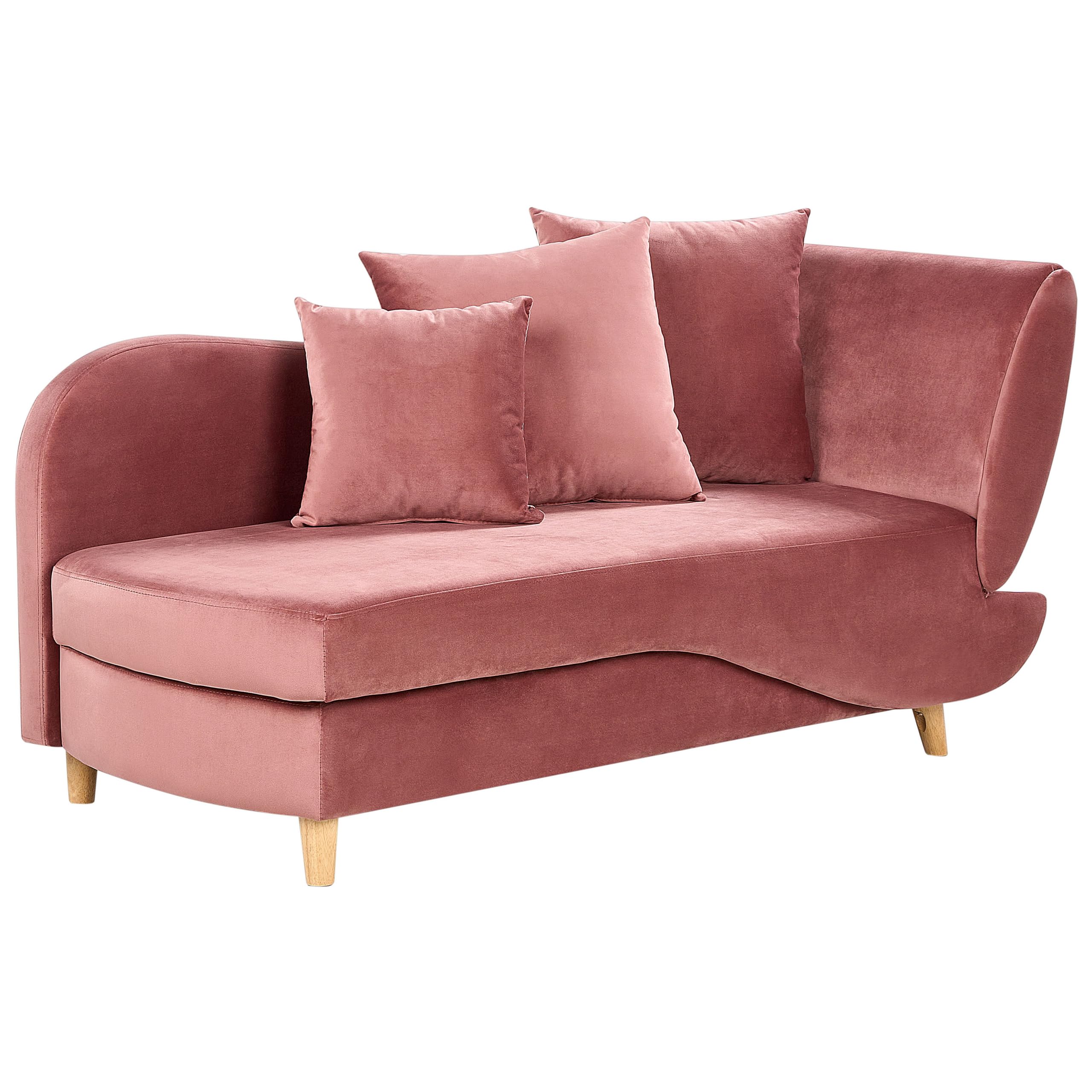 Beliani Chaiselongue Samt rosa rechtsseitig mit Stauraum Kissen modern Meri II