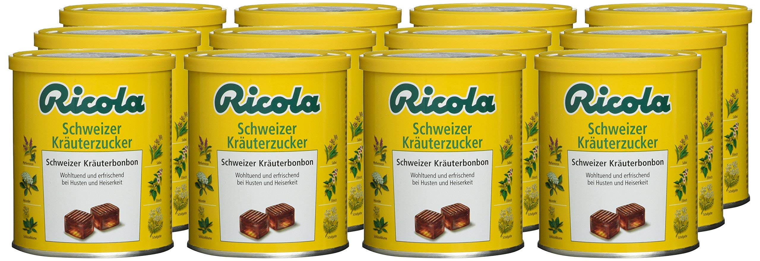 Ricola Schweizer Kräuterzucker-Bonbons, 12 Dosen Original Schweizer Kräuterbonbons mit 13 Alpenkräutern & Menthol, Vorratspackung, 12 x 250g Dose