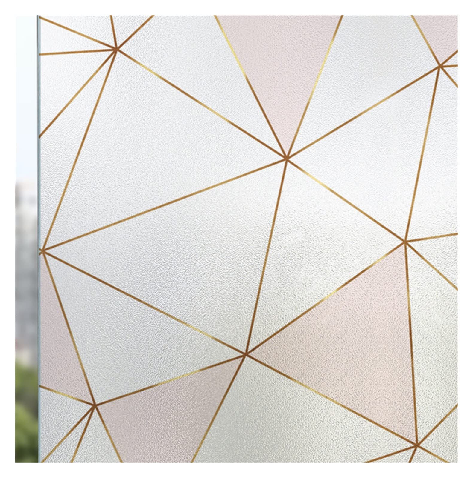 Colored Window Film Flower plant pattern window frosted glass sticker opaque toilet anti-lighting bathroom film shading paper(Pink white geometry,60x100cm)
