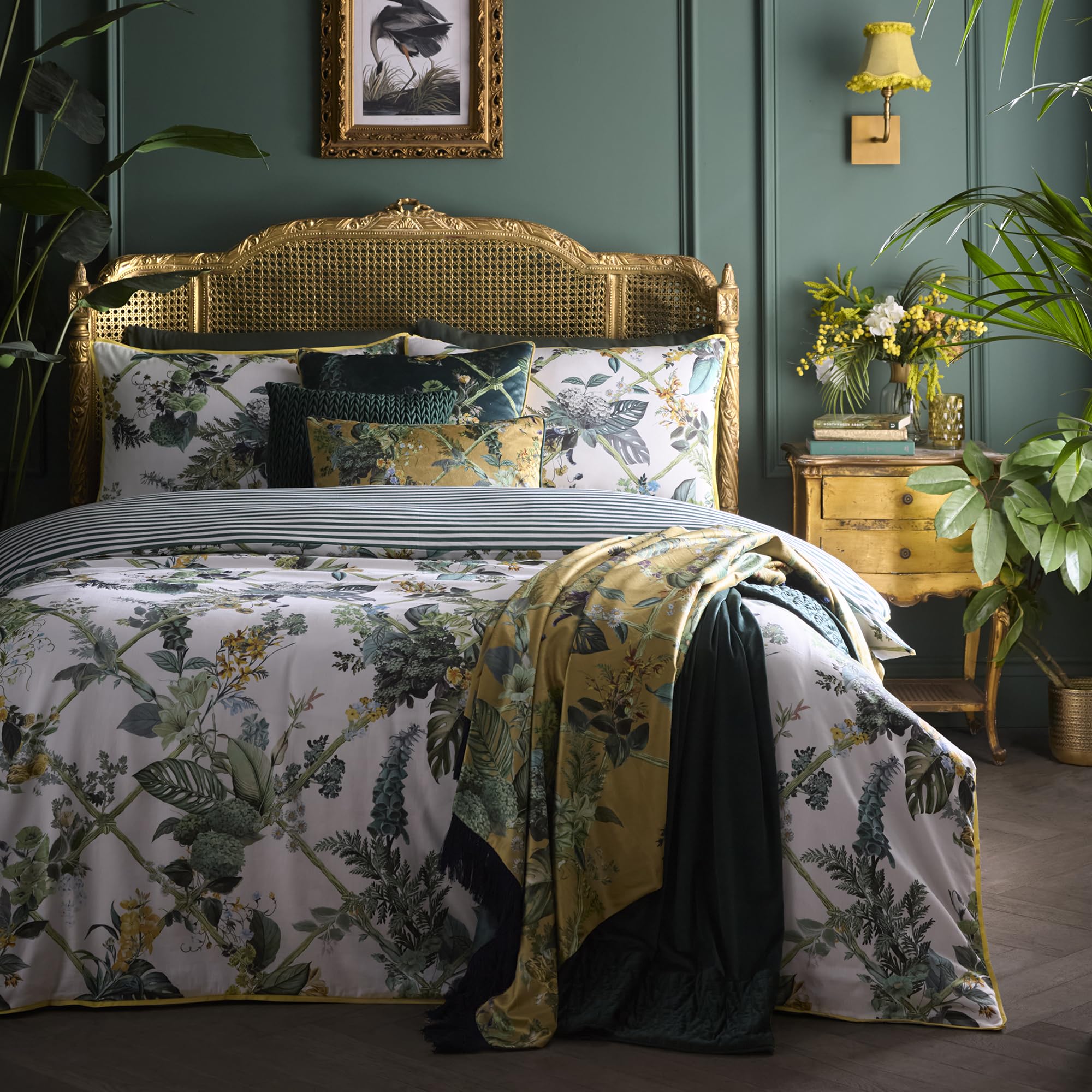 Laurence Llewelyn-Bowen Überwurf aus Polyester-Samt, goldfarben, 130 x 180 cm, wendbar, für Erwachsene, Blumenmuster, Gold