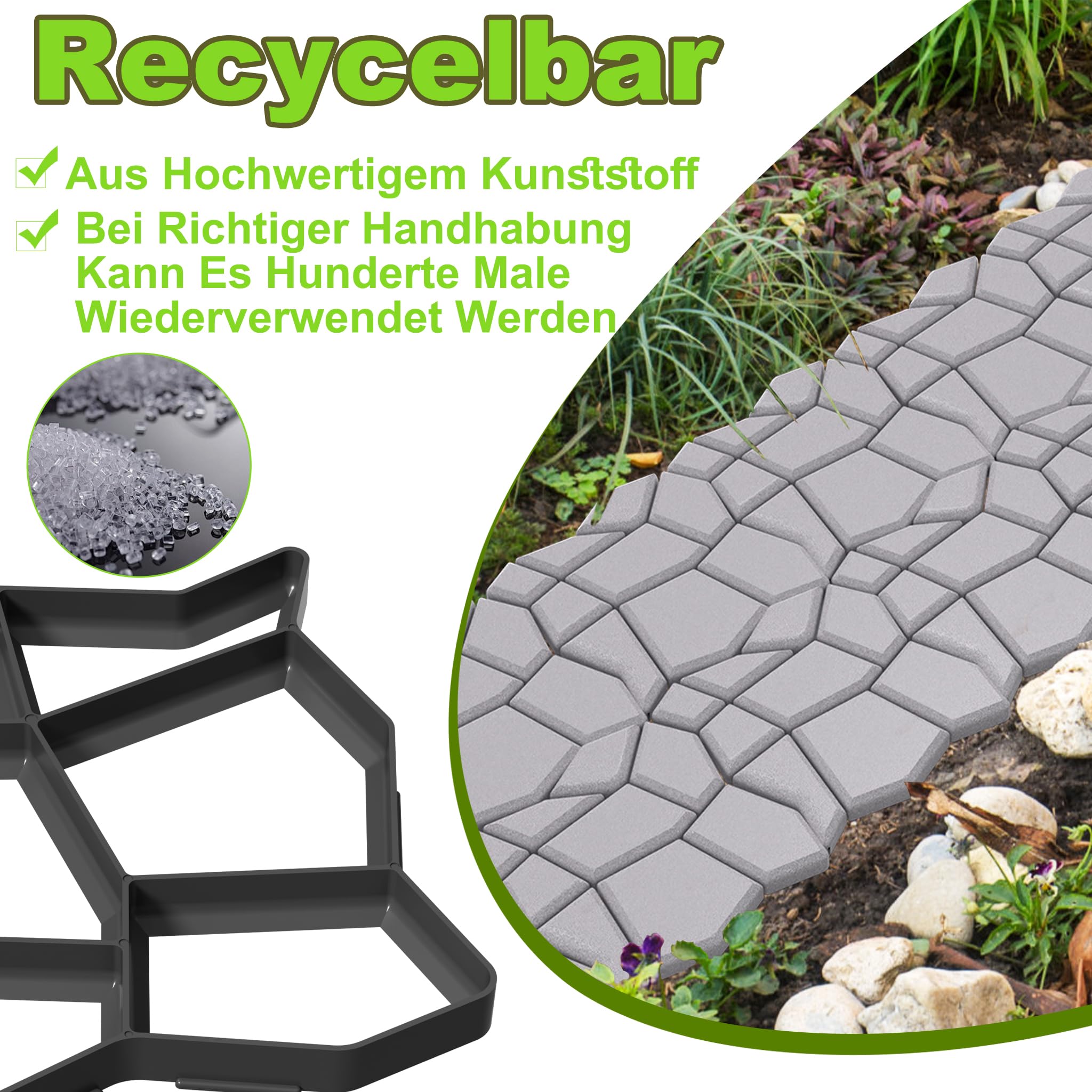 Aufun 2 moldes para pavimento DIY con 9 cámaras, formas de hormigón, 43 x 43 x 4 cm, plantillas para jardín, pavimentos, piedras para jardín, placas de terraza, molde de hormigón, negro, Tye A