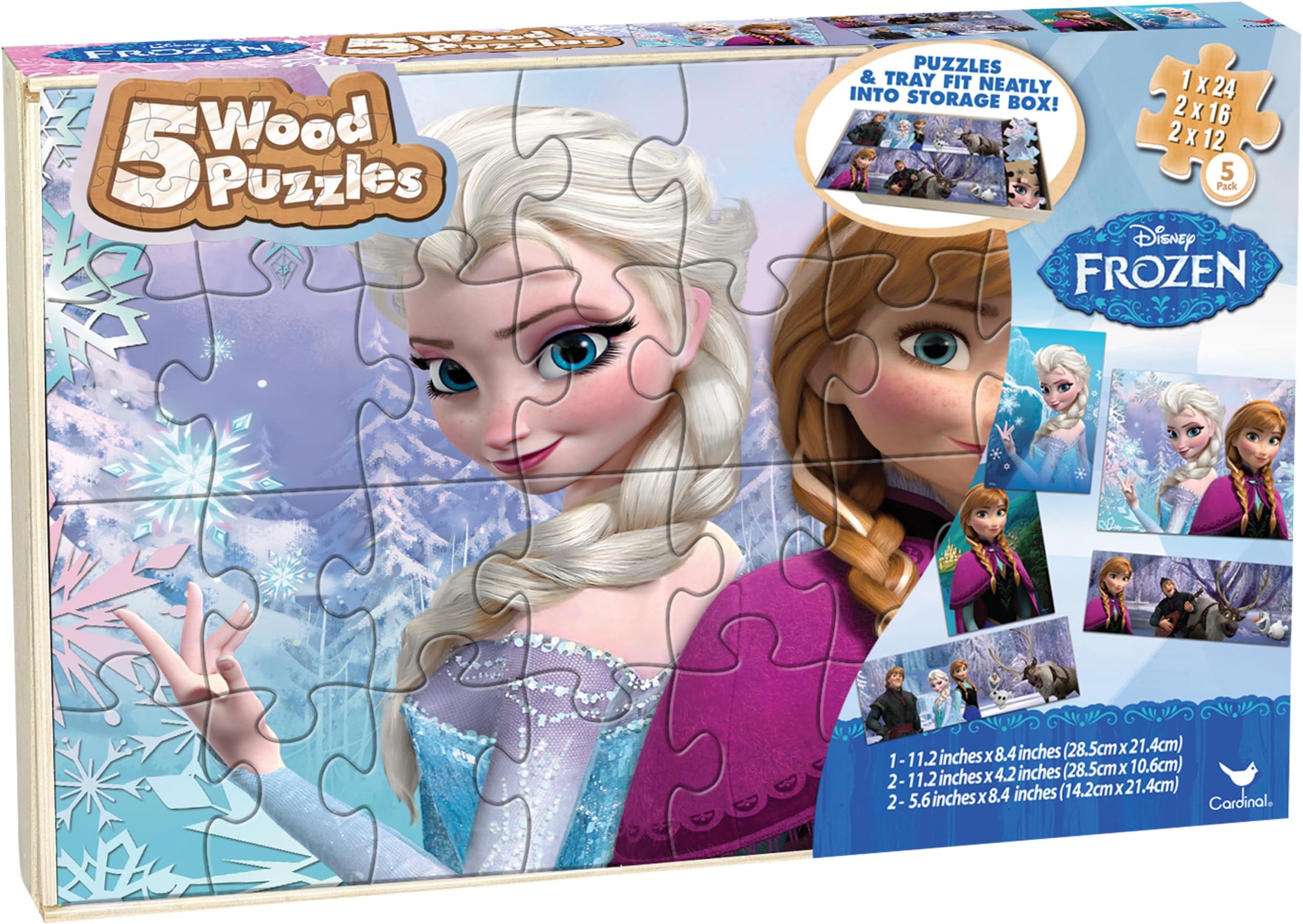 Frozen 5-Pack of Wood Jigsaw Puzzles for Families, Kids, and Preschoolers Ages 4 and Up