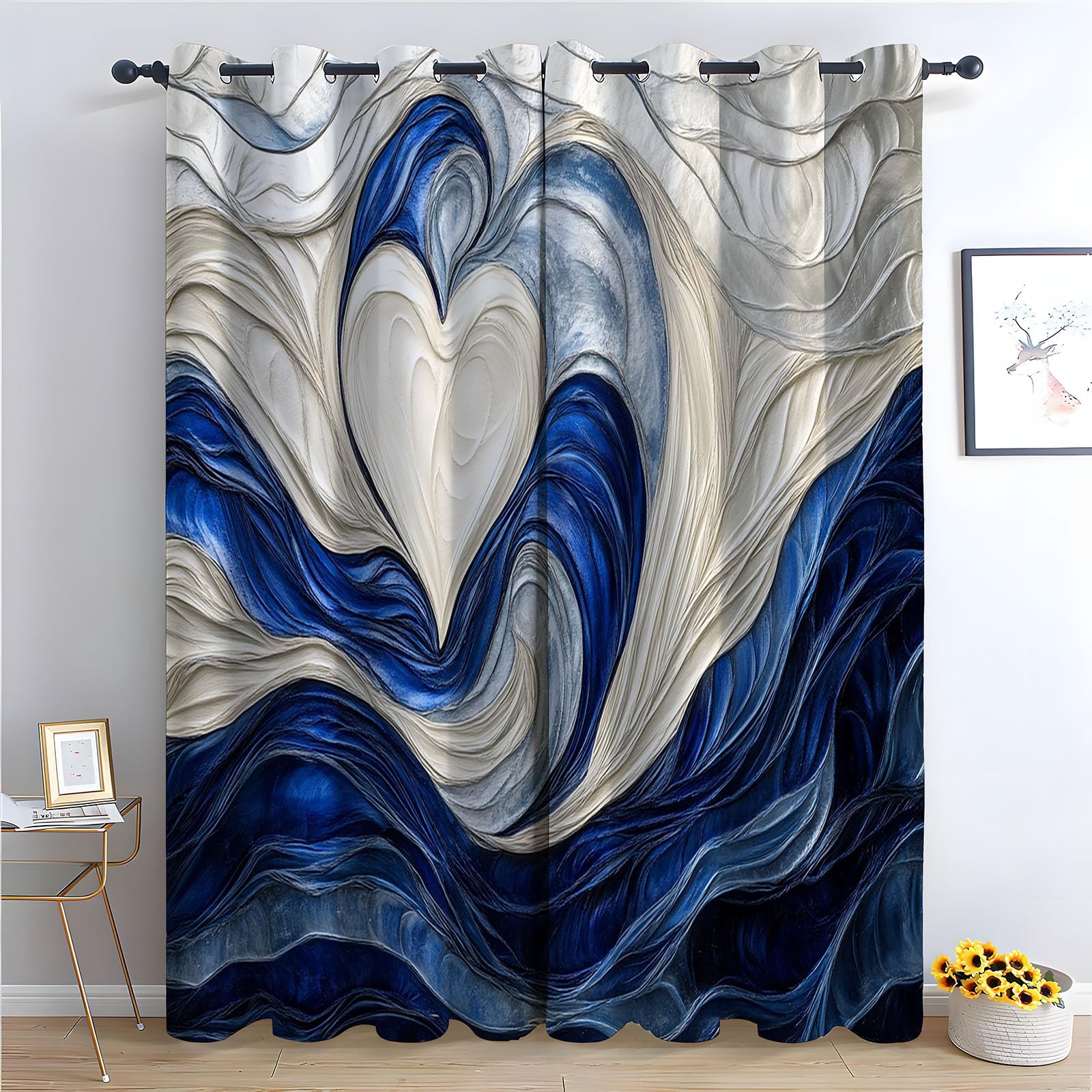 Rideaux imprimés vagues bleues pour fenêtre de chambre moderne