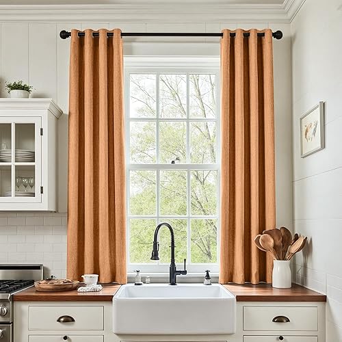 Miniatura 6 de jinchan - Cortina oscurecedora de 63pulgadas de largo, con textura de lino, aislamiento térmico y ojales, para sala de estar y dormitorio,