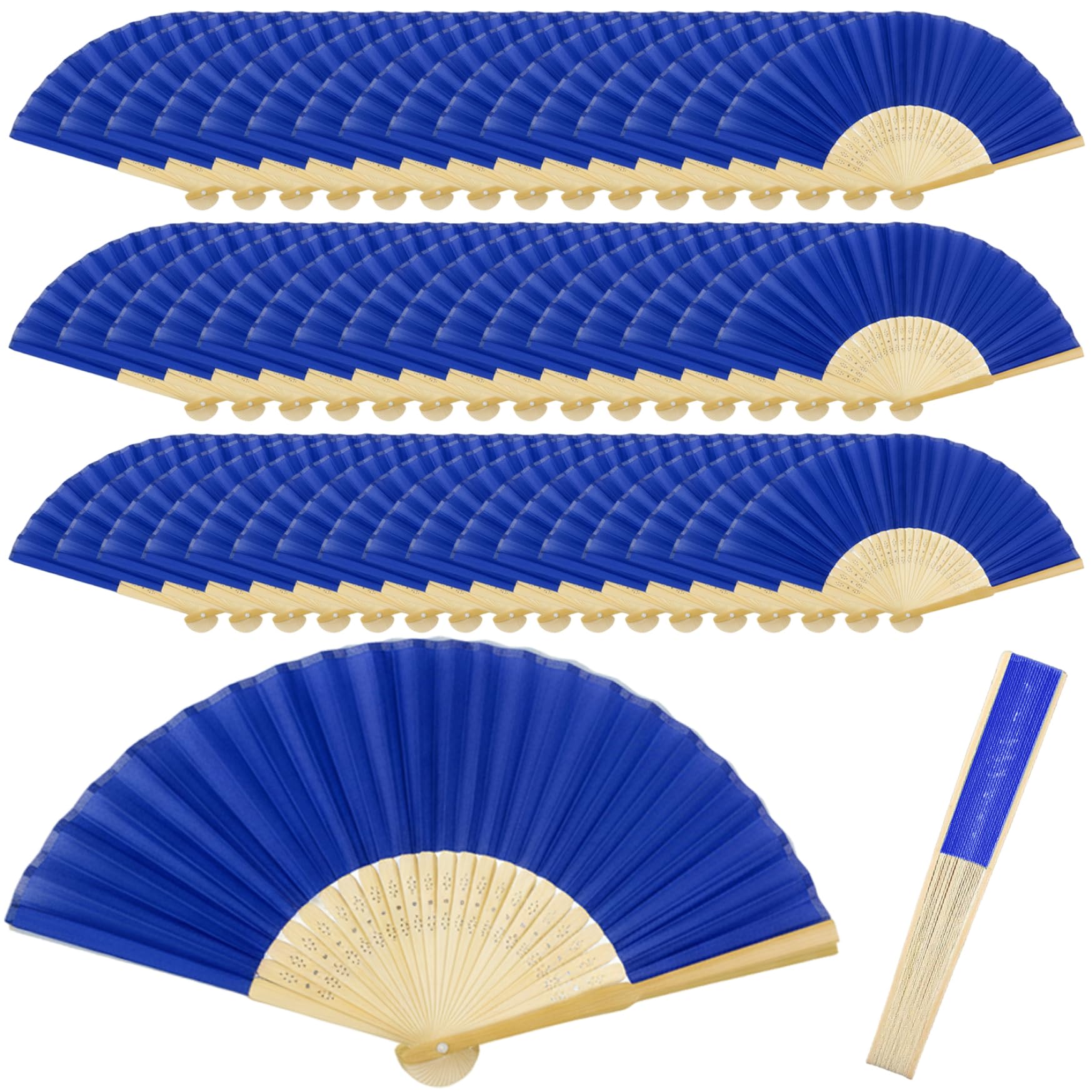 50PCS Blue Folding Hand Fans Wedding Fans for Guests, Bamboo Chinese Fan 8.3 Inch Folded, Traditional Hand Held Fan Decorations