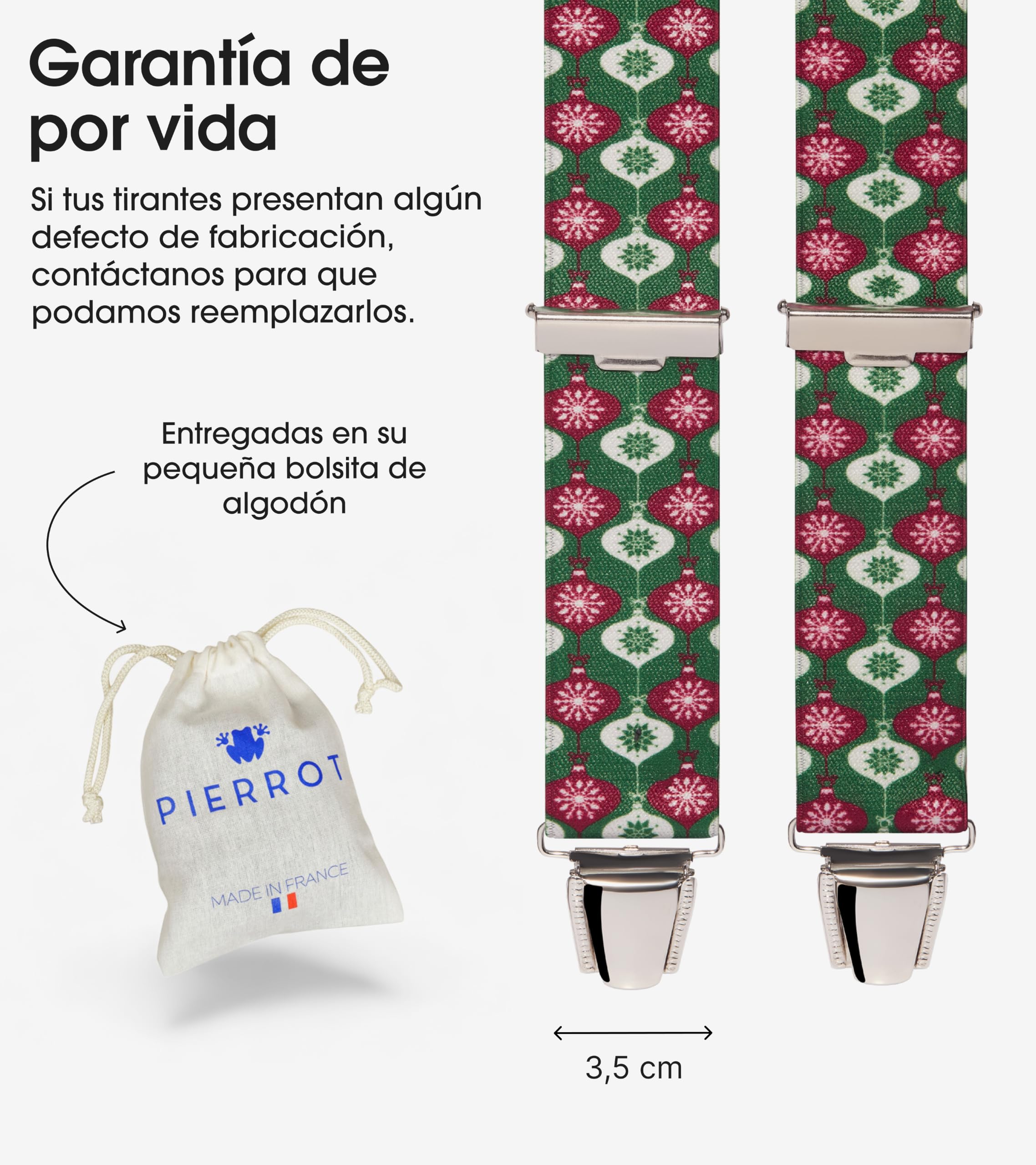PIERROT Tirantes para Hombre - Clips Extra Fuerte - Sólidos y Artesanales para Hombres Garantía de por vida - Tirantes para Pantalones - Una Talla Para Todos