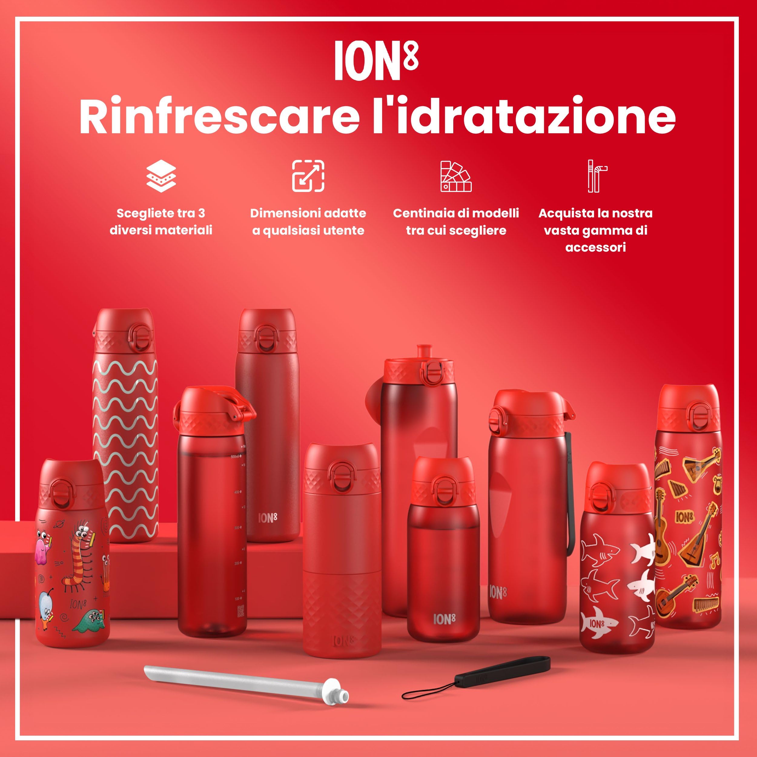 Ion8 Borraccia per Bambini 350 ml a Prova di Perdite Lavabile in Lavastoviglie Senza BPA