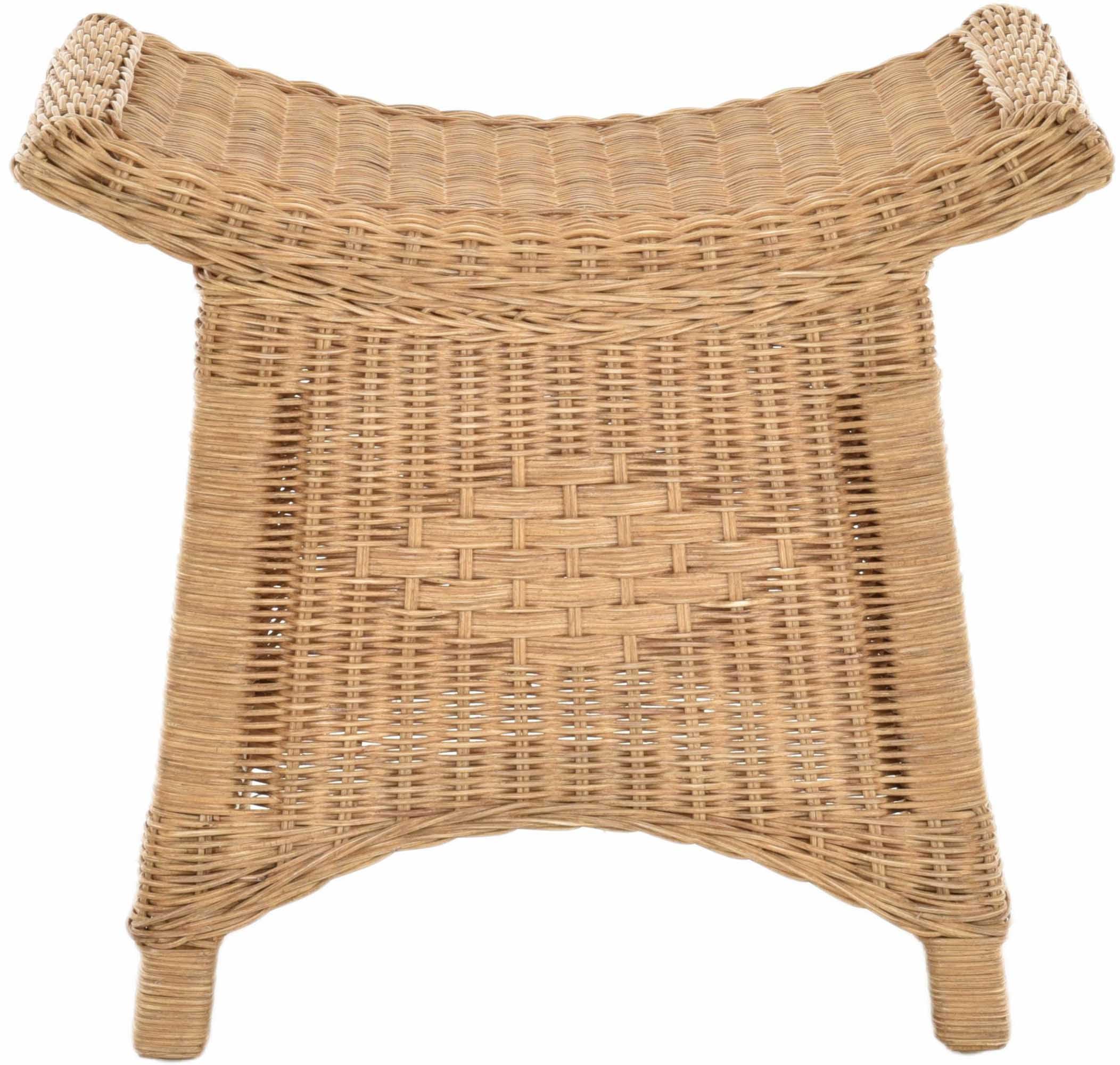 Fußhocker mit geschwungener Ablage, Stabiler Sitzhocker/Schemel/Hocker aus echtem Rattan (Honig - Dunkel)