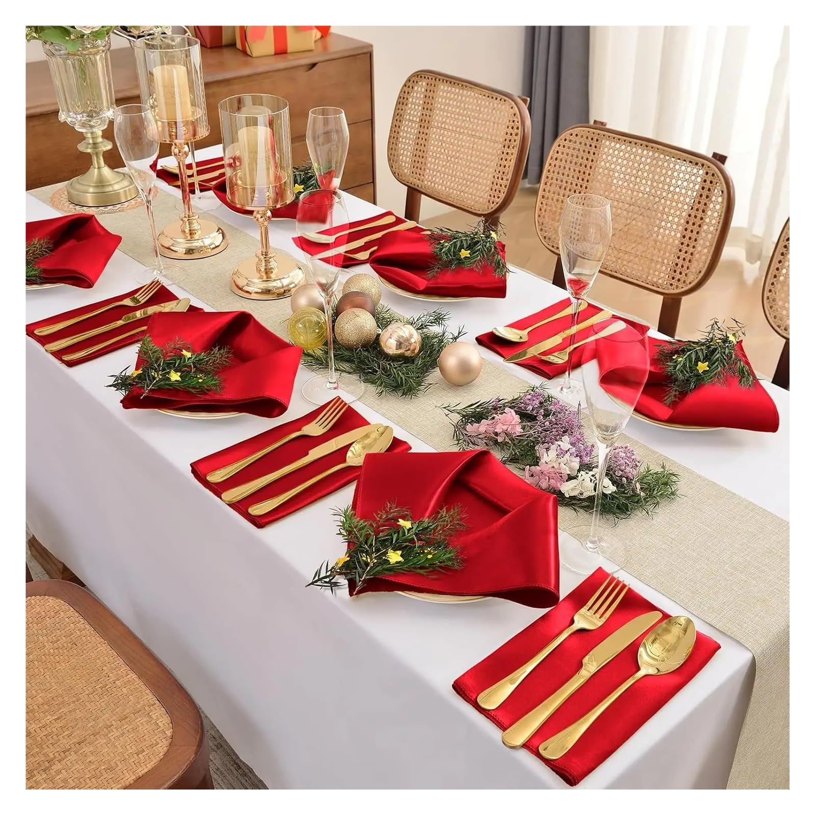 Servilletas de Cena de satén 12 servilletas de satén 30 x cm, sedosas, Lavables for Bodas, decoración Mesa Restaurante(12pcs Black)